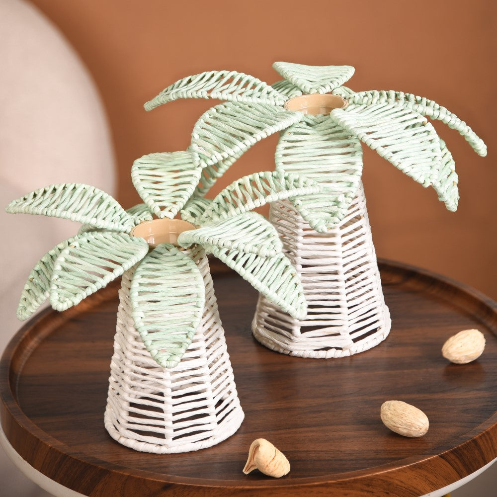 Nestasia Set Of 2 Raffia Palm Candle Holder For Home Decor - view 2