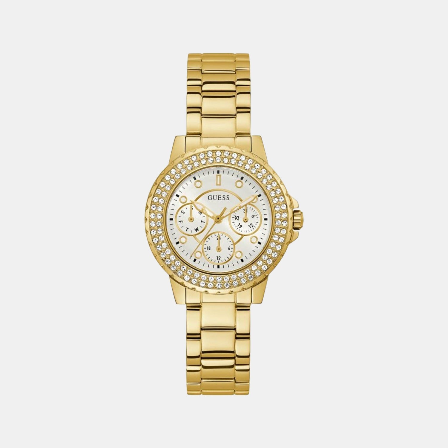 Guess Crown Jewel Women Quartz Gold Dial Chronograph Stainless Steel Watch GW0410L2