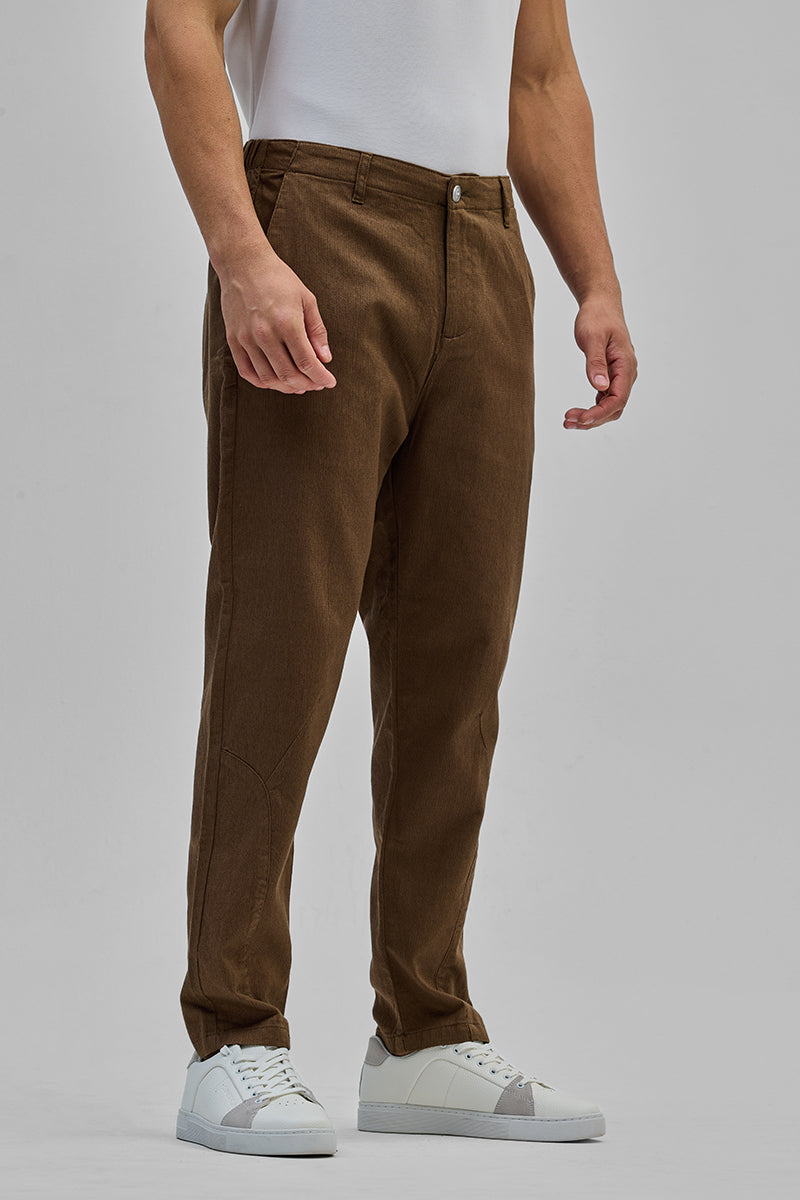 SNITCH Brown Textured Relaxed Fit Trousers - view 6