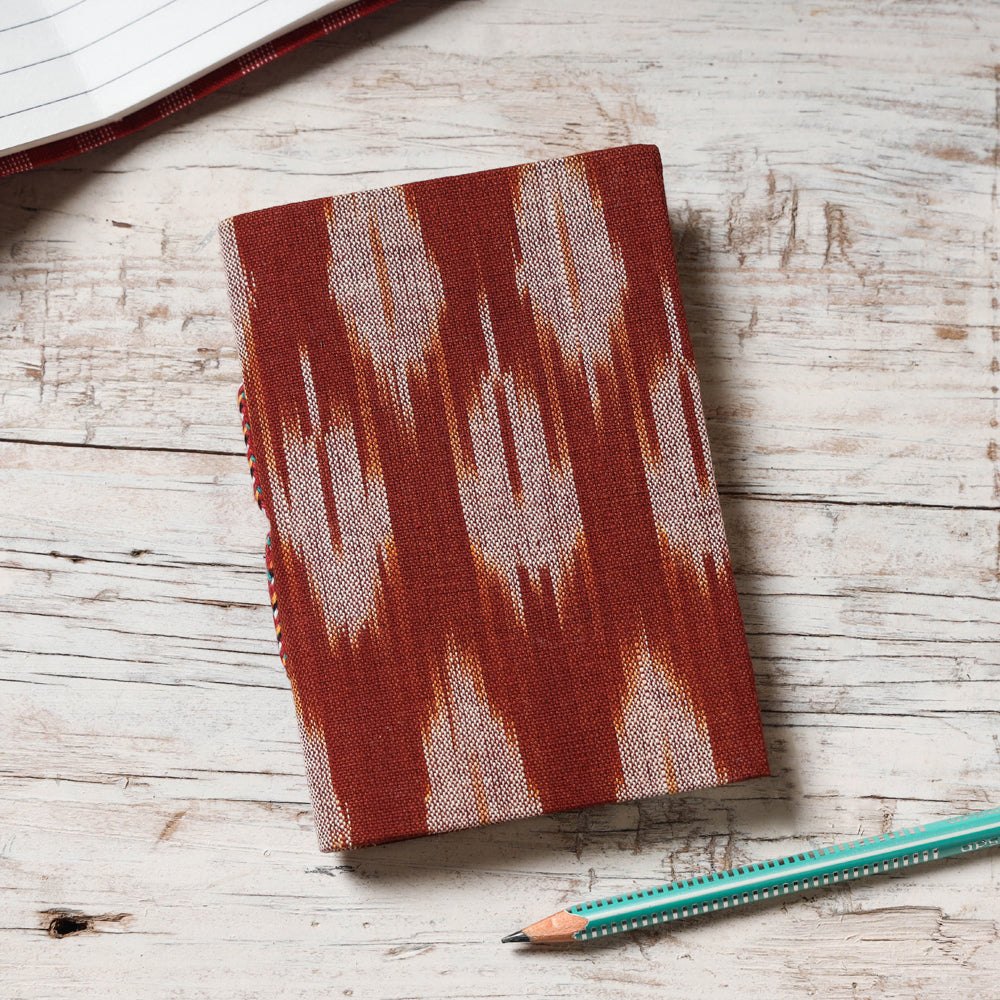 CHUTNEY CRAFT STUDIO Brown - Ikat Fabric Cover Handmade Paper Notebook (5 x 3.5 in)