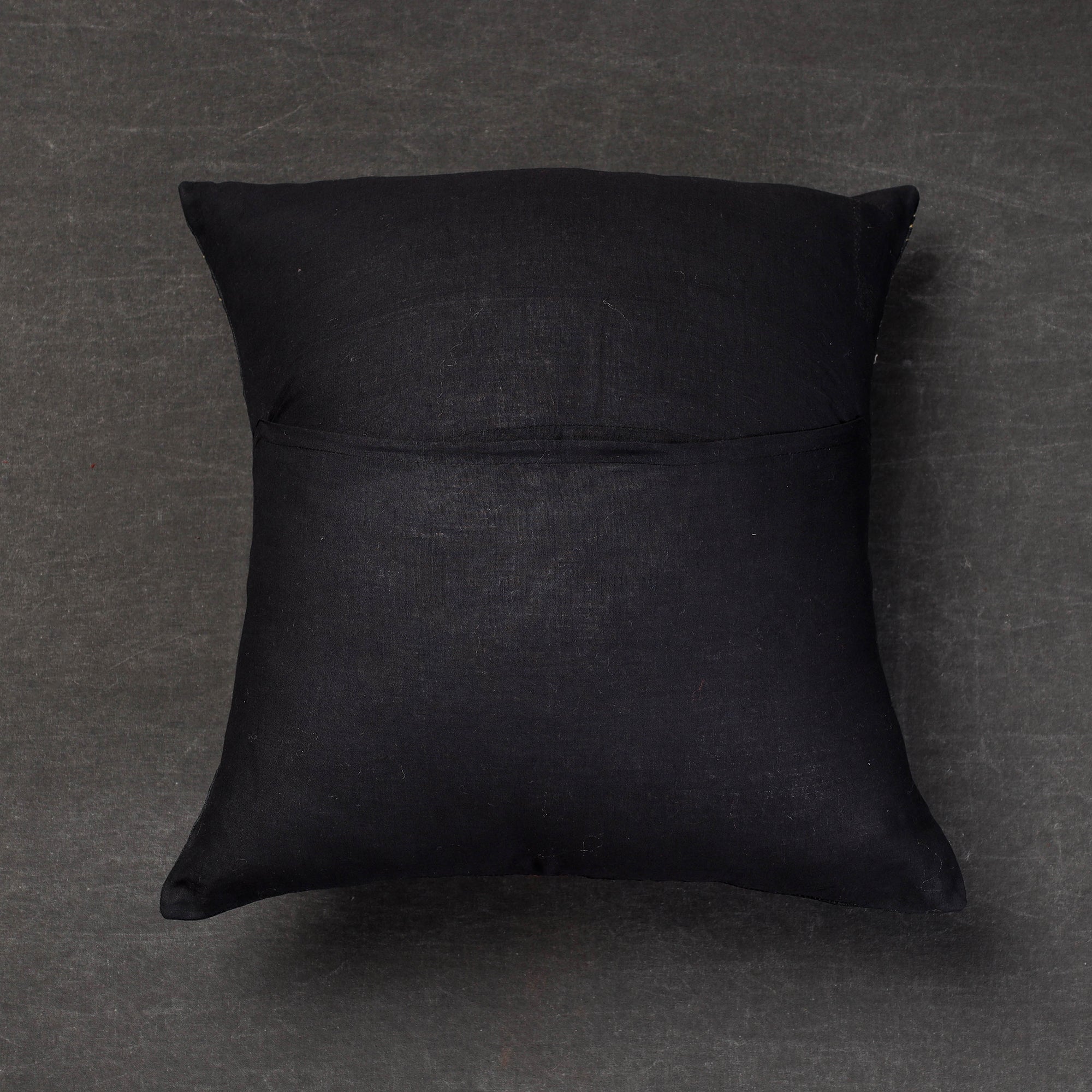 SASHA Black - Bengal Kantha Embroidery Mulberry Tussar Silk Cushion Cover (16 x 16 in) - view 3