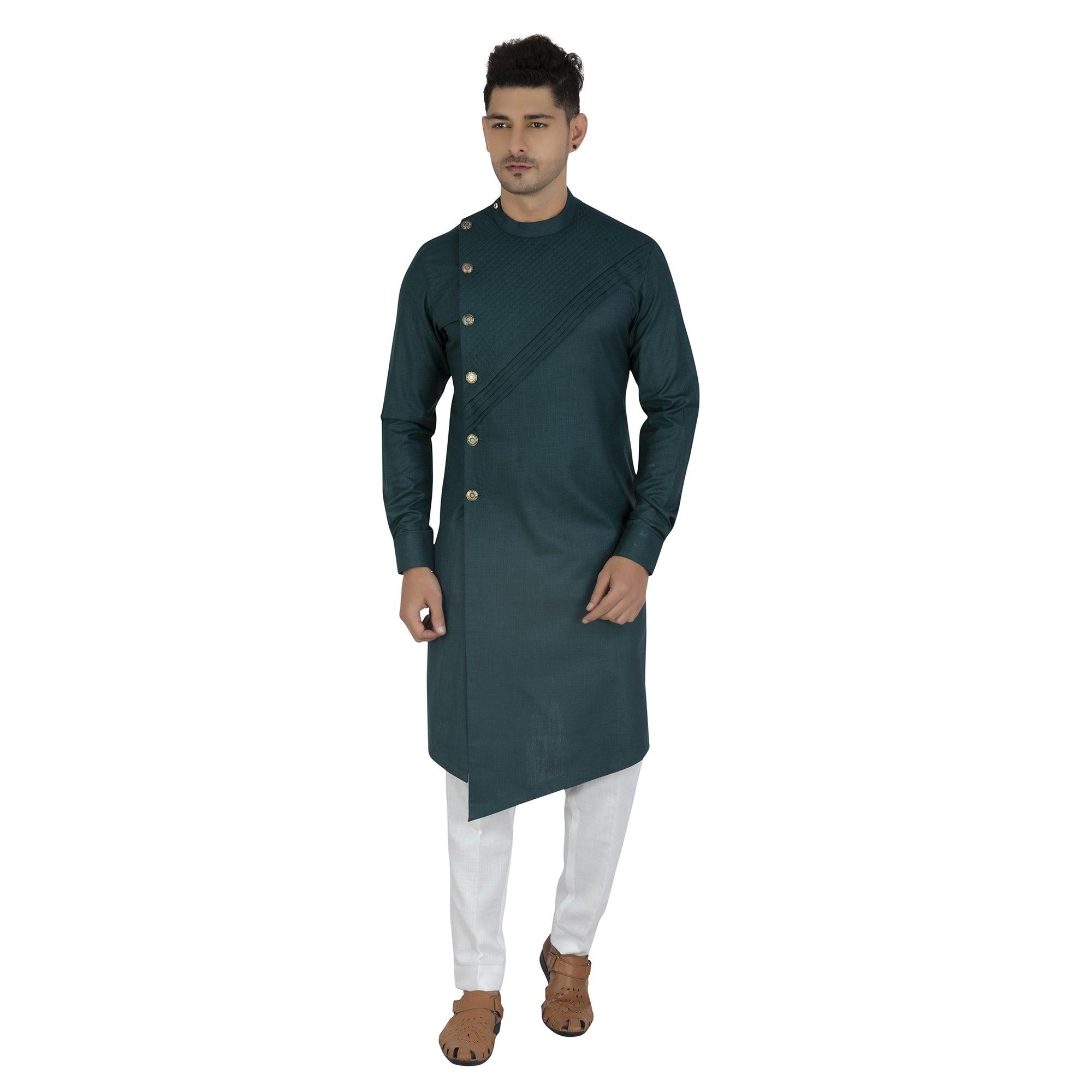 Peachmode Seller Grey Solid Cotton Blend Men's Kurta Pyjama Set - view 2