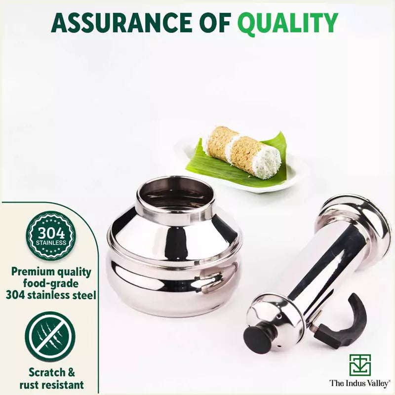 The Indus Valley Stainless Steel Puttu Maker, Premium Quality, 100% Toxin-free, Non-stick, Bakelite Handle, Induction & Gas - view 9