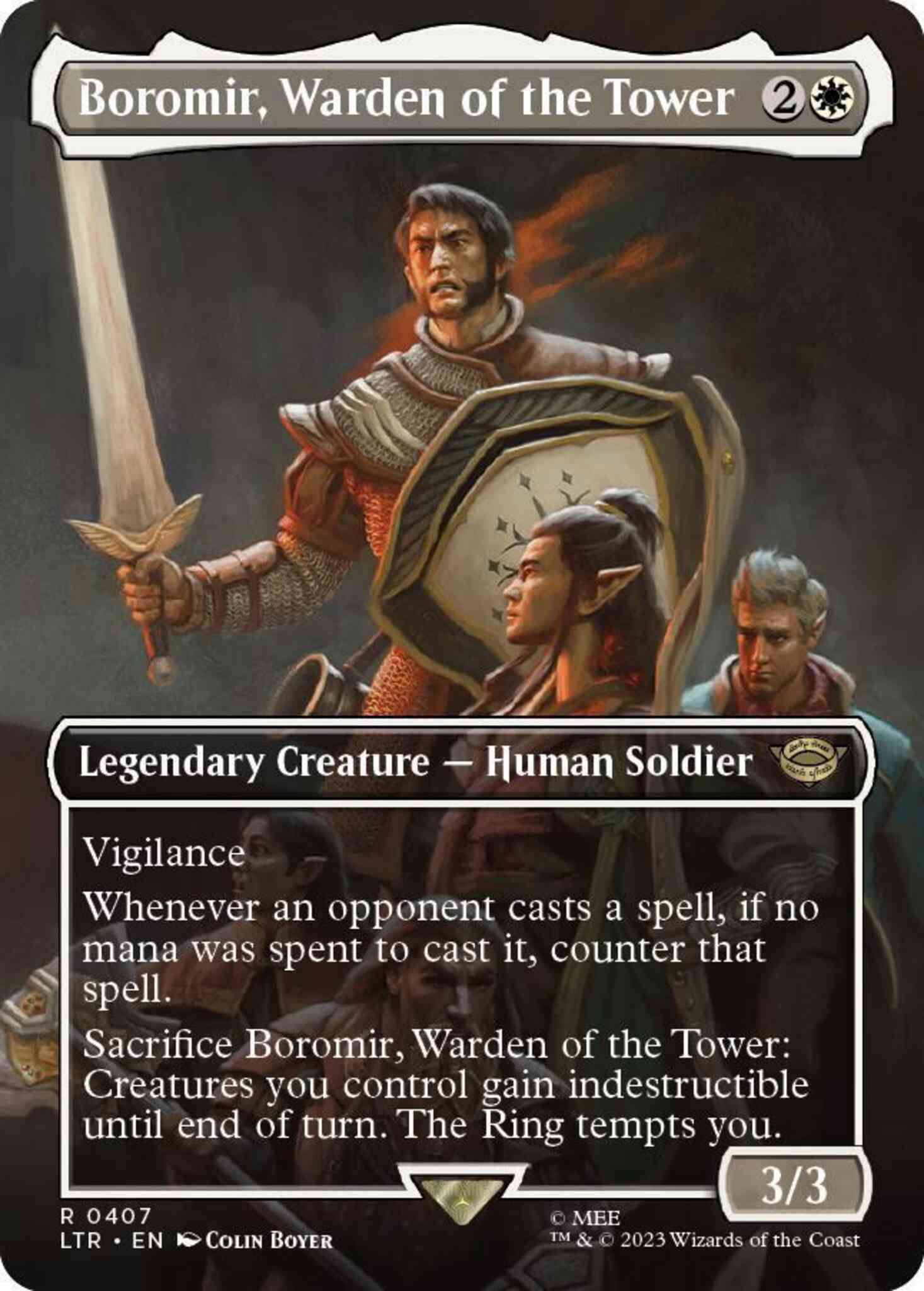 Tower 407 borderless – Magic Boromir, Warden of the Tower [407] [Borderless] [The Lord of the Rings: Tales of Middle-earth] [Non-Foil]