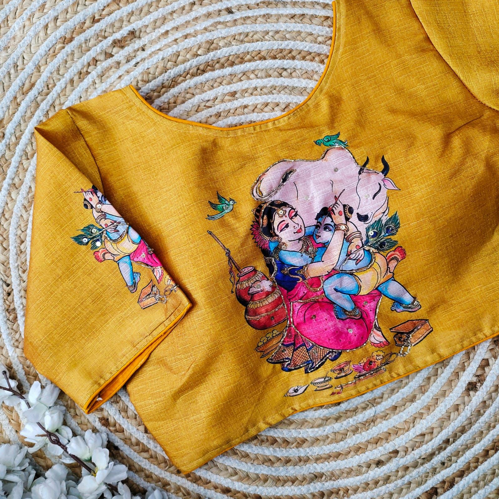 ClothsVilla Yellow Pure Silk Blouse with Antique Handcrafted Work - view 2