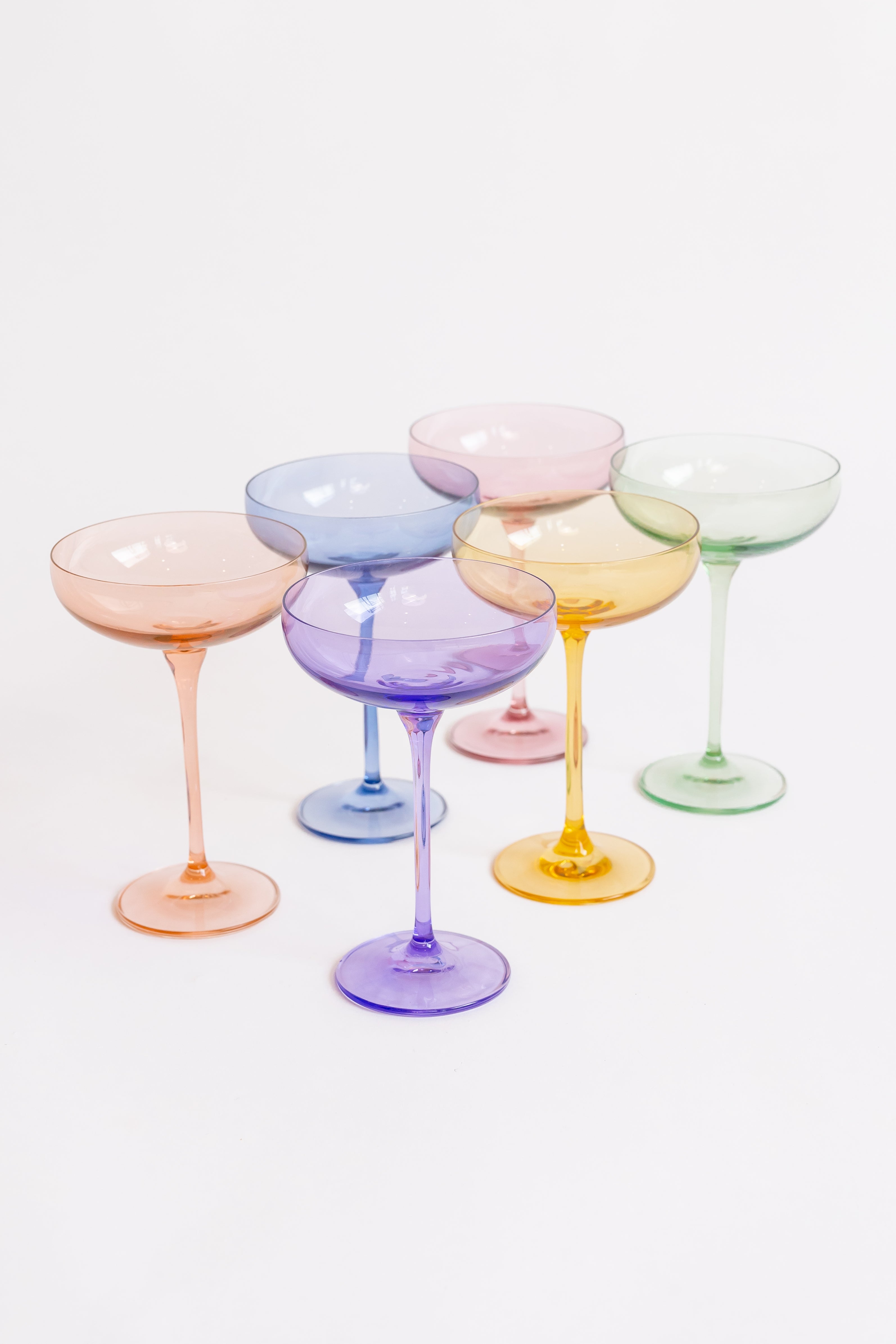 Estelle Colored Glass Estelle Colored Champagne Coupe Stemware - Set of 6 {Pastel Mixed Set}