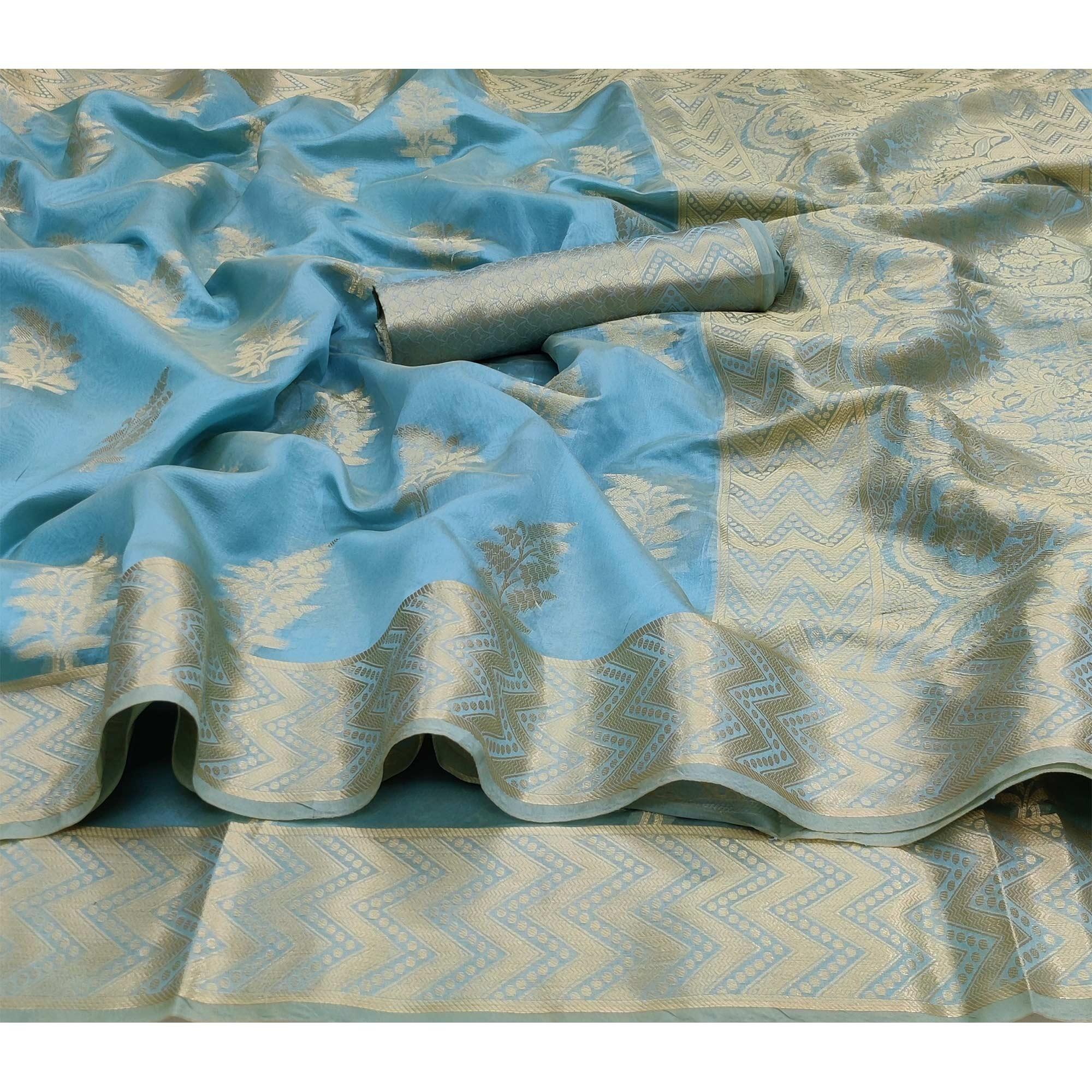 Peachmode Firoji Festive Wear Woven Soft Organza Saree - view 2
