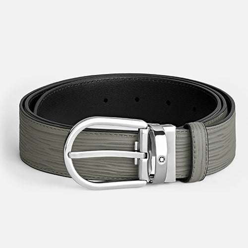 Montblanc Mont Blanc, Horseshoe Buckle Medium Grey 35 mm Leather Belt