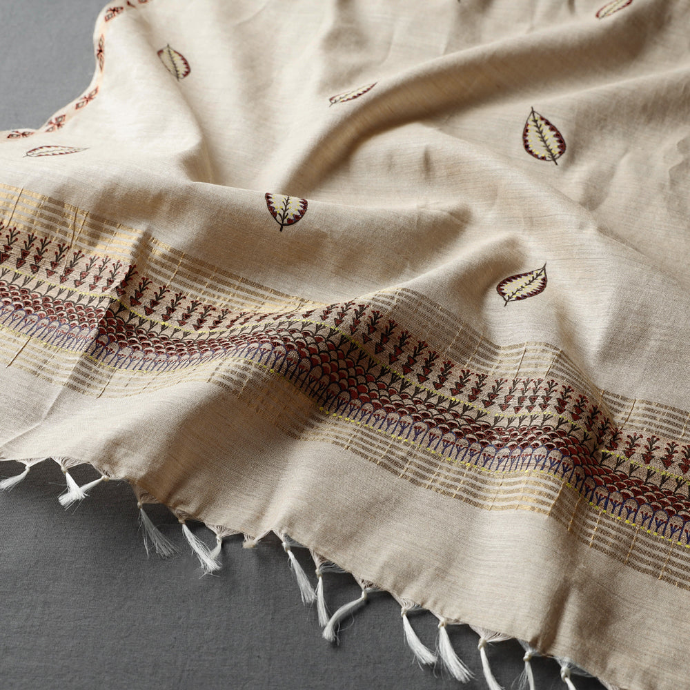 CHHATTISGARH HASTSHILP VIKAS BOARD Beige - Traditional Godana Handpainted Spun Silk Handloom Stole - view 2