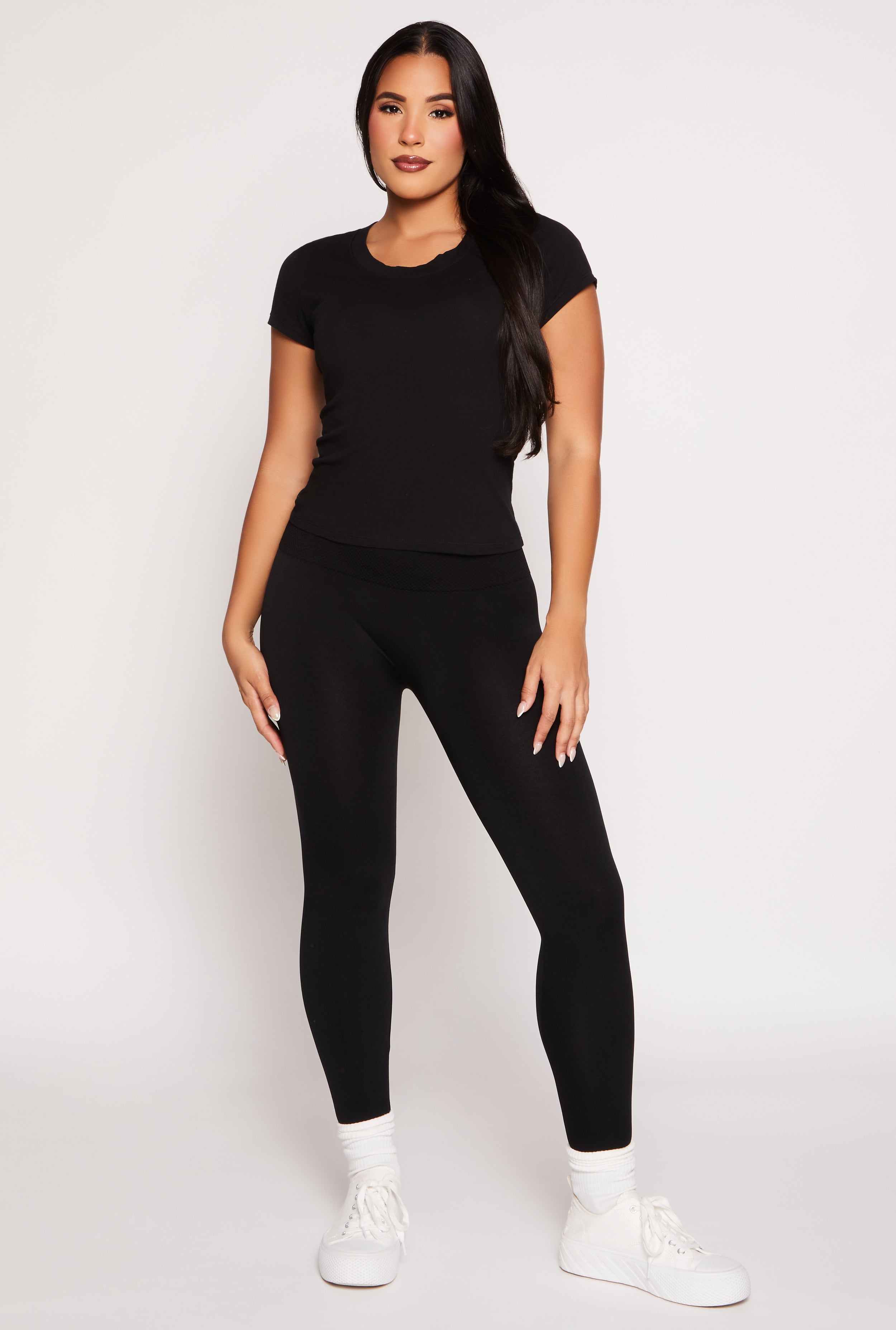Rainbow Shops Waffle Knit Waist Fleece Lined Leggings
