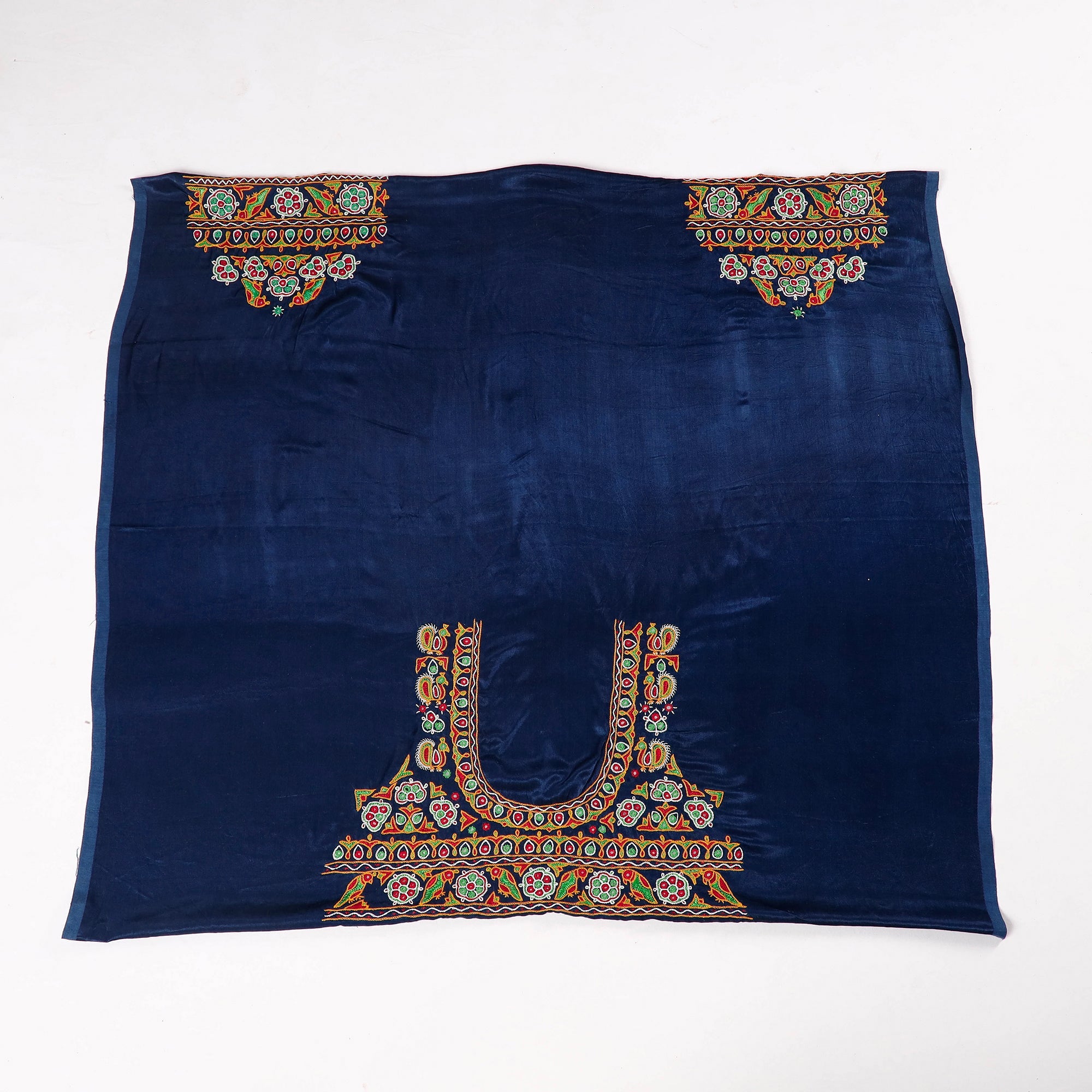 KACHCHH JI CHHAAP Blue - Ahir Hand Embroidery Kutch Mirror Work Mashru Silk Blouse Piece - view 2