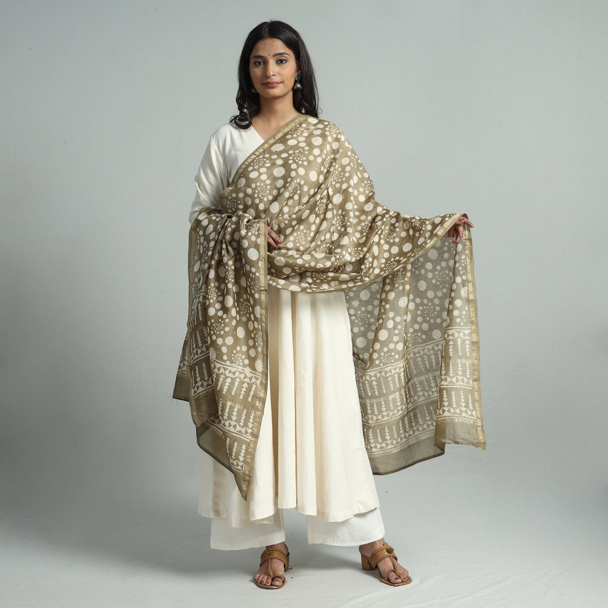 HAVELI CHRONICLES Brown - Pipad Block Printed Handloom Chanderi Silk Dupatta 73