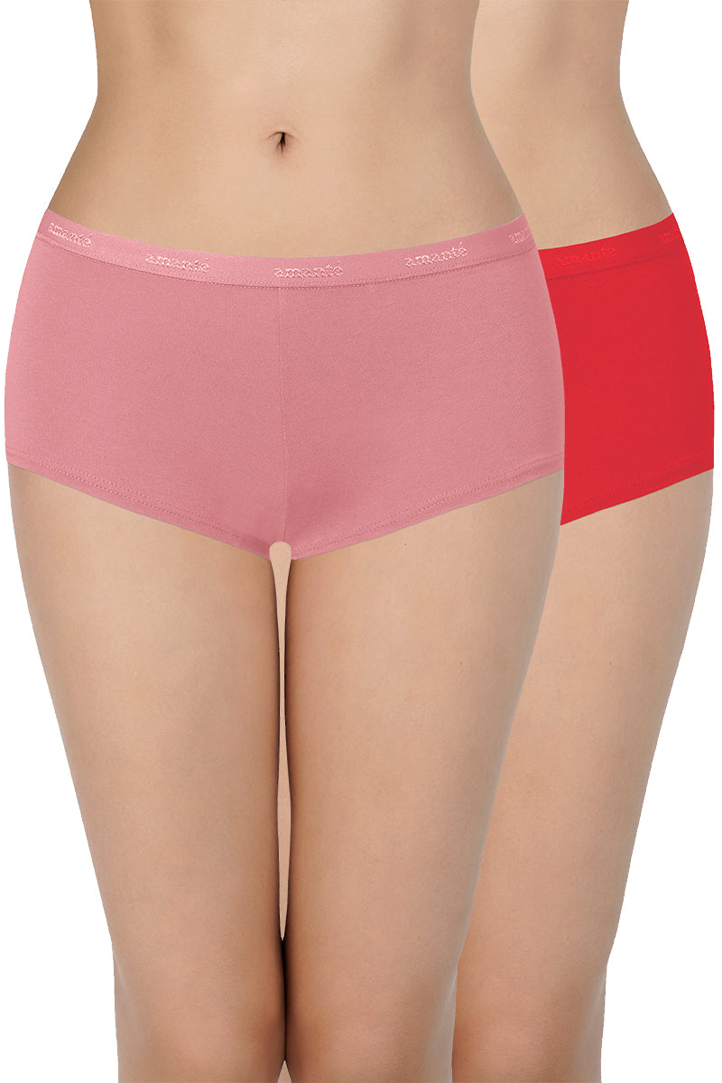 Amante Solid Low Rise Assorted Boyshorts (Pack of 2 Colors & Prints May Vary)