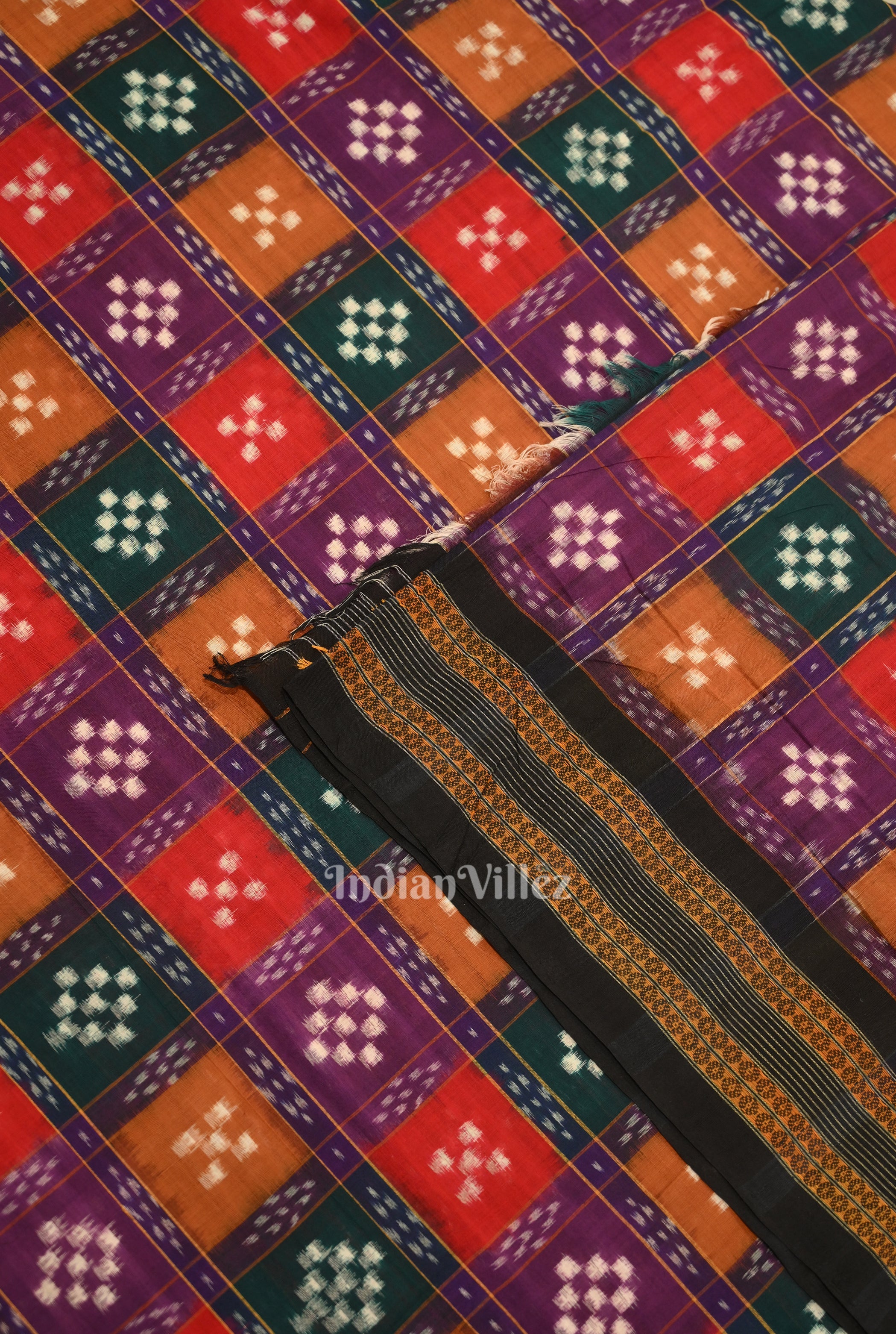 IndianVillèz Multi Color Pasapali Sambalpuri Ikat Cotton Fabric - view 2