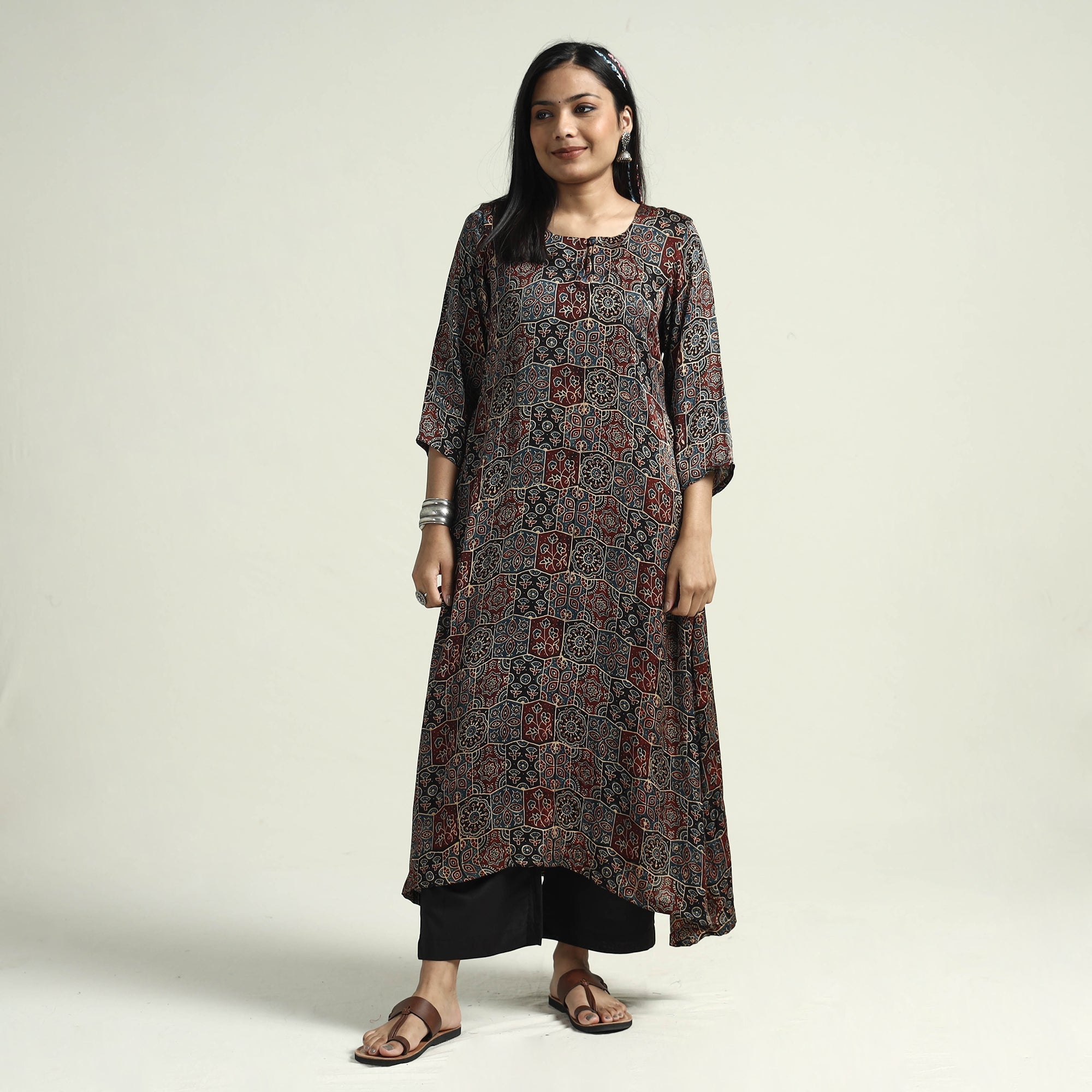 ITOKRI CASUALS Black - Ajrakh Block Printed Modal Silk Kurta with Palazzo Set