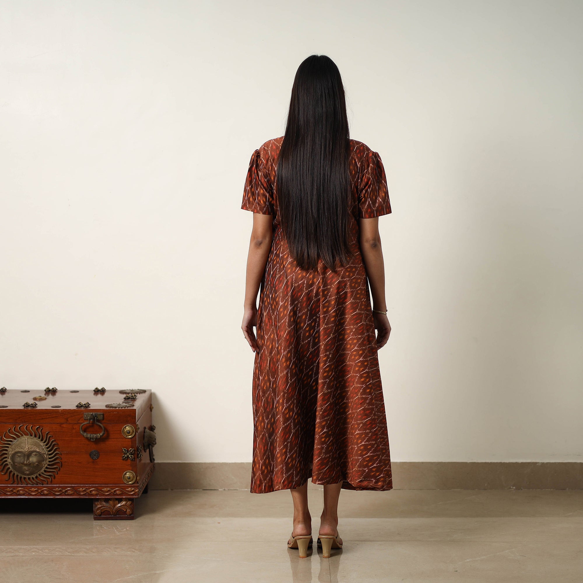 ITOKRI CASUALS Brown - Mercerized Cotton Flared Pochampally Ikat Dress 14 - view 4