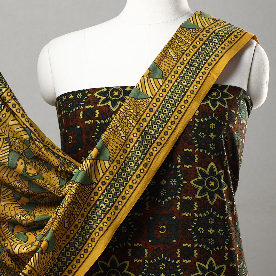 AJRAKH BY JABBAR KHATRI Brown - 3pc Ajrakh Block Printed Natural Dyed Cotton Suit Material Set 07 - view 3