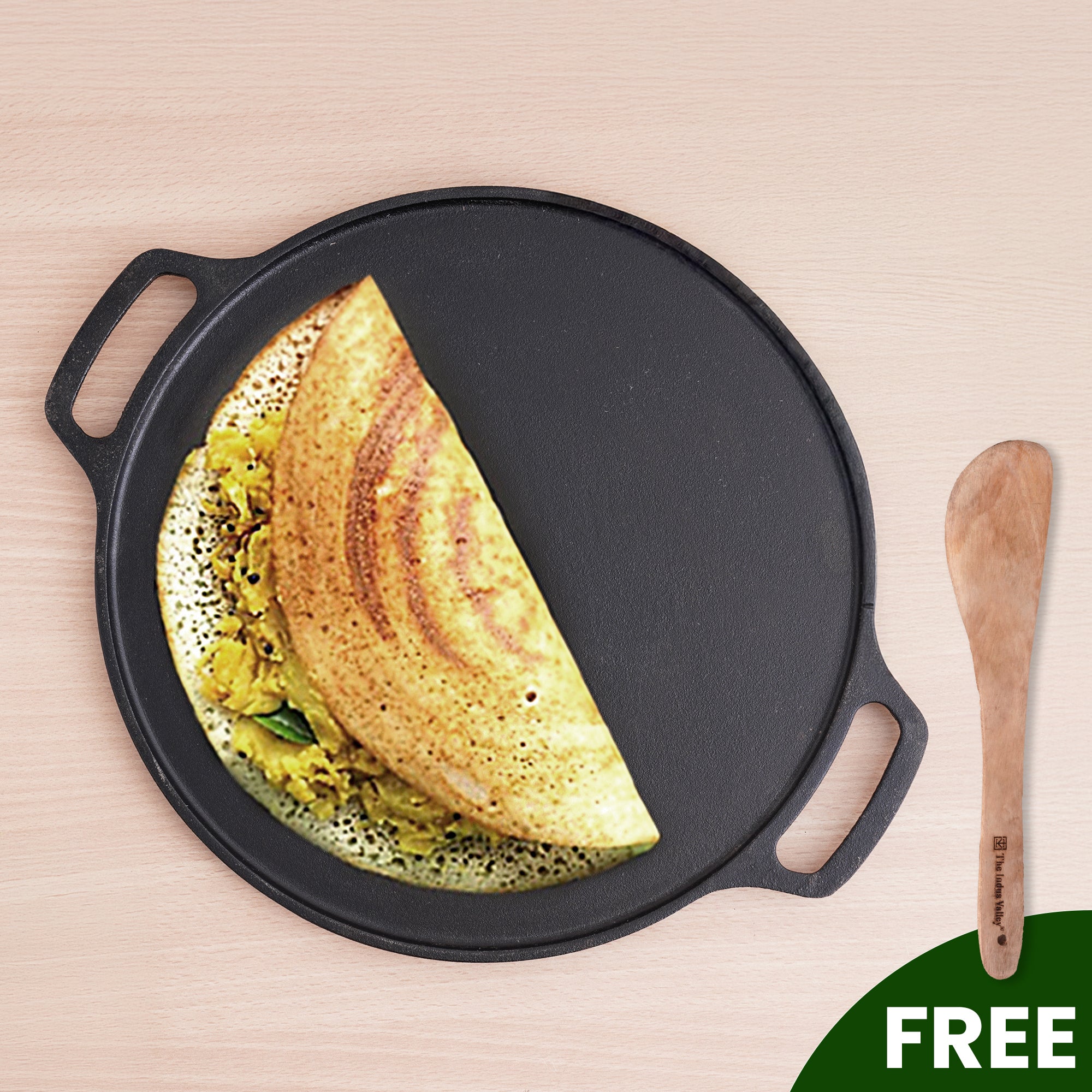 The Indus Valley CASTrong Cast Iron Roti/Dosa Tawa, Pre-seasoned, Nonstick, 100% Pure, Toxin-free, Gas & Induction, Free ₹110 Spatula, 30.2cm, 2.4kg