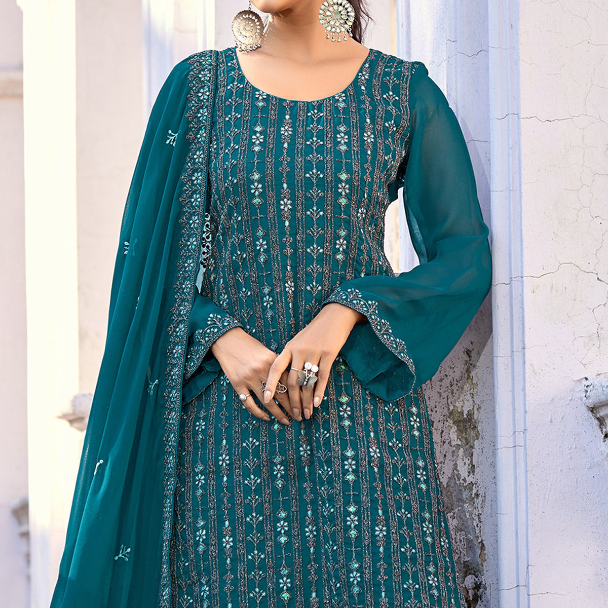 Peachmode Morpich Floral Embroidered Art Silk Suit - view 3