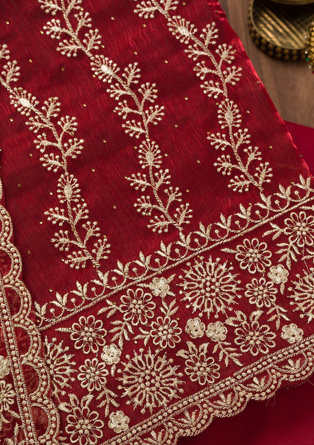Koskii Maroon Zariwork Semi Crepe Unstitched Salwar Suit - view 2