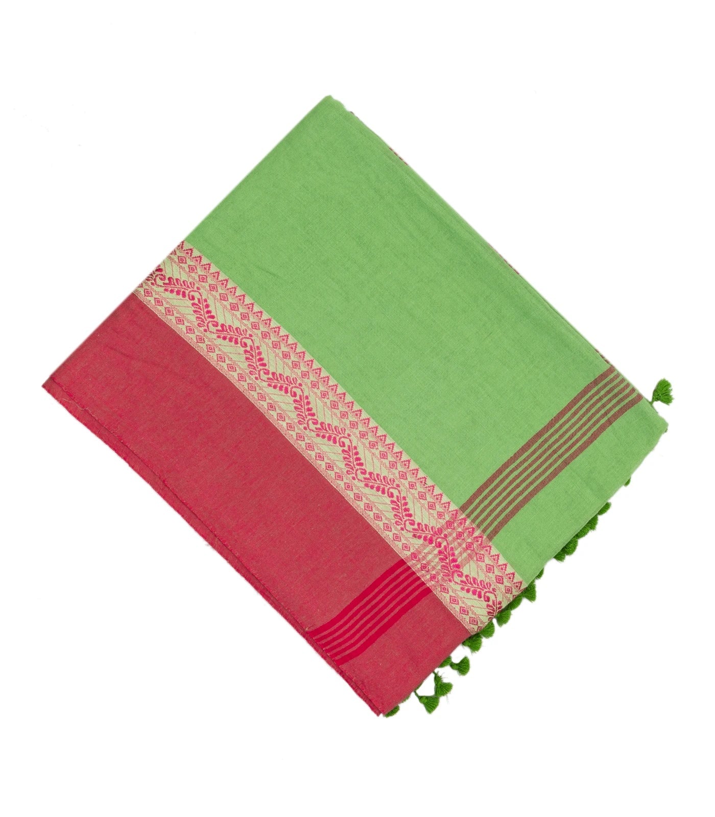 RmKV Mint Green Bengal Cotton Saree With Pink Border