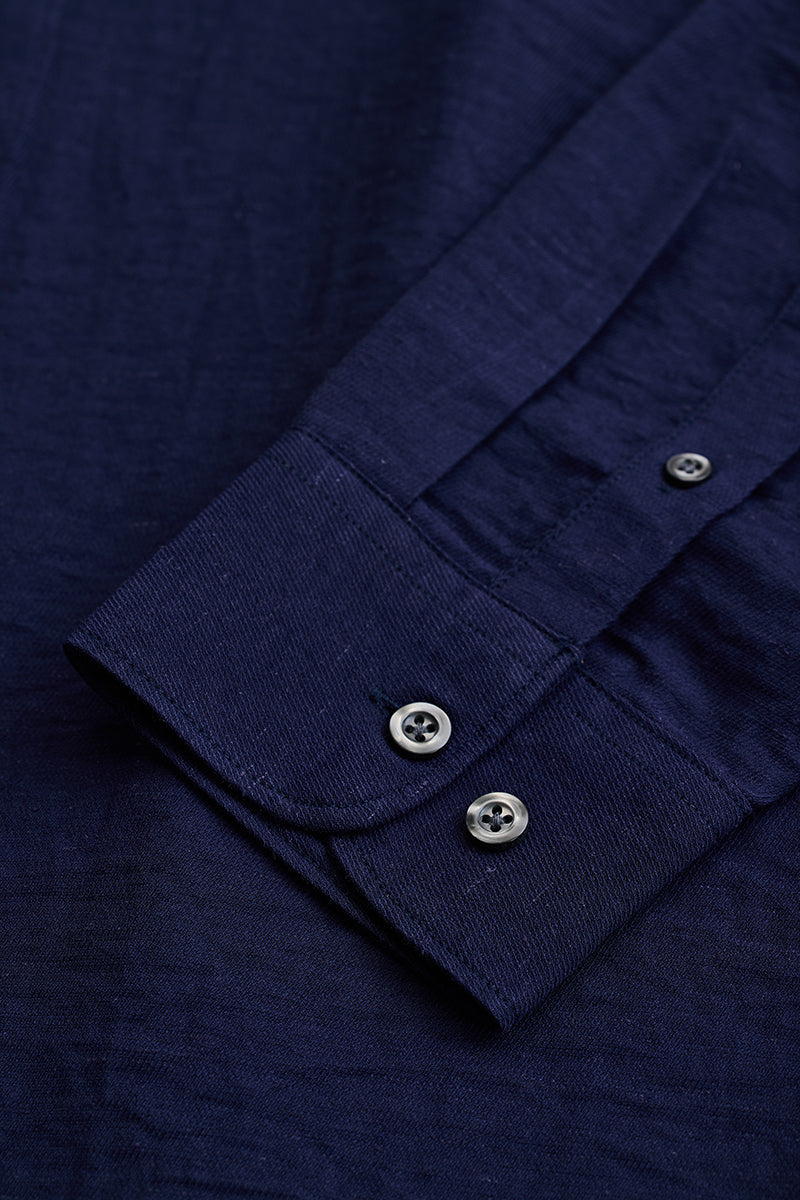 SNITCH Navy Textured Linen Blend Shirt - view 8