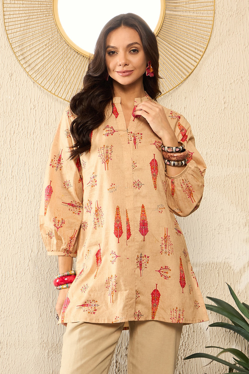 Ahika Beige Cotton Blend Floral Printed Regular Kurti Tunics VT1329 - view 2
