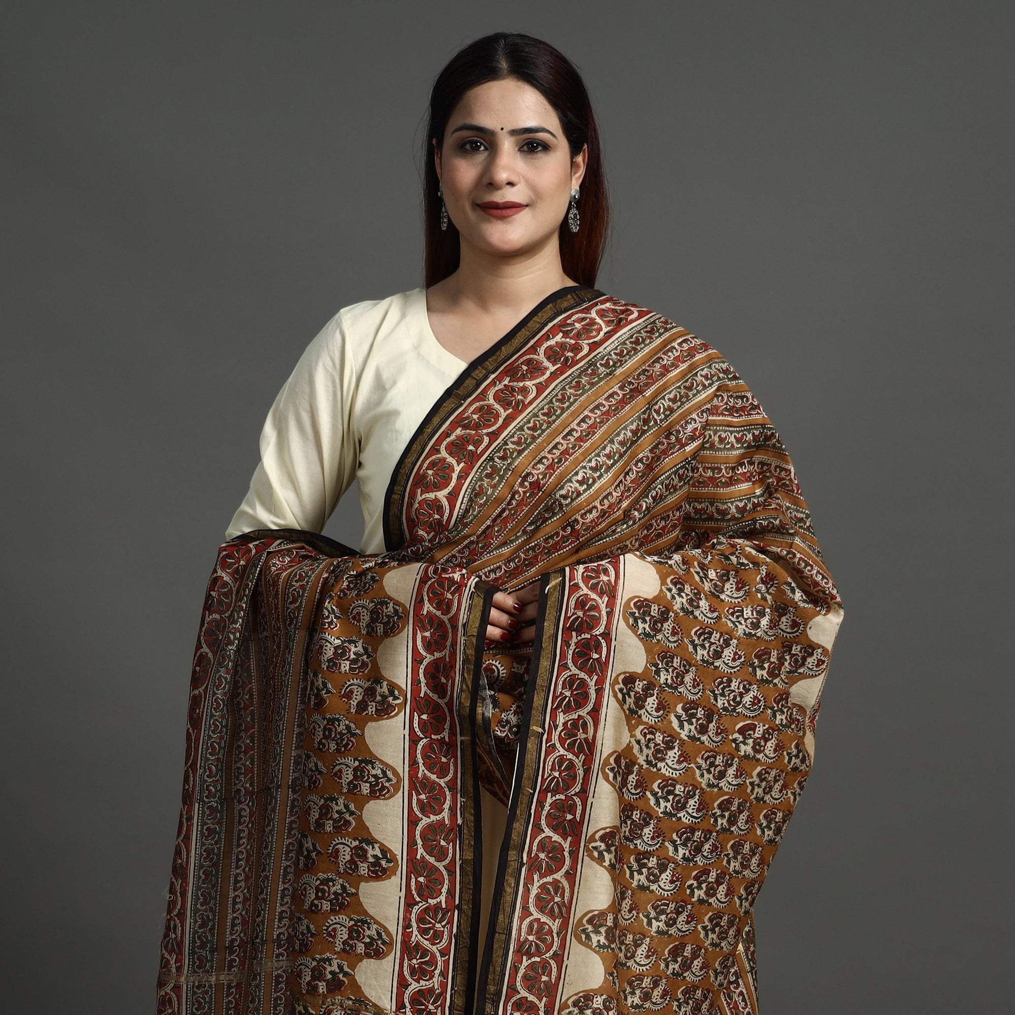 HAVELI CHRONICLES Brown - Block Print Chanderi Silk Kalamkari Bagru Dupatta 139 - view 3
