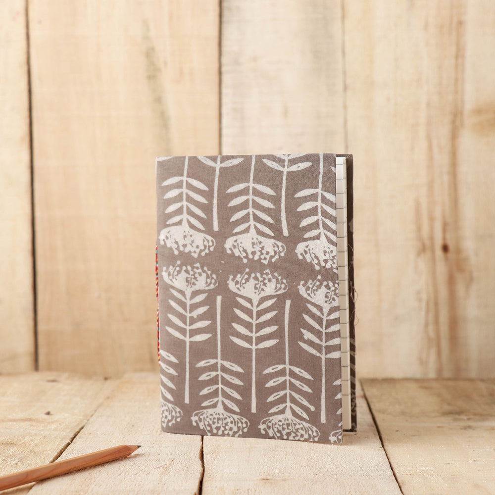 BINDAAS UNLIMITED Brown - Art Block Print Fabric Cover Handmade Paper Notebook (7 x 5 in)