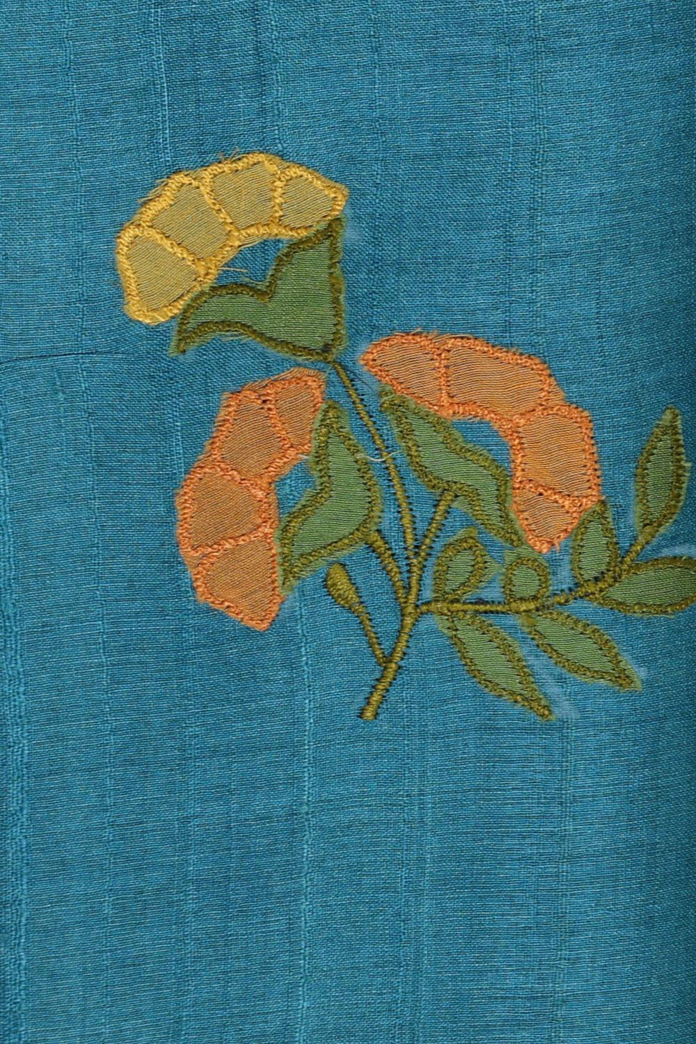 Kalanjali Embroidered Tussar Silk Teal Blue Saree - view 2