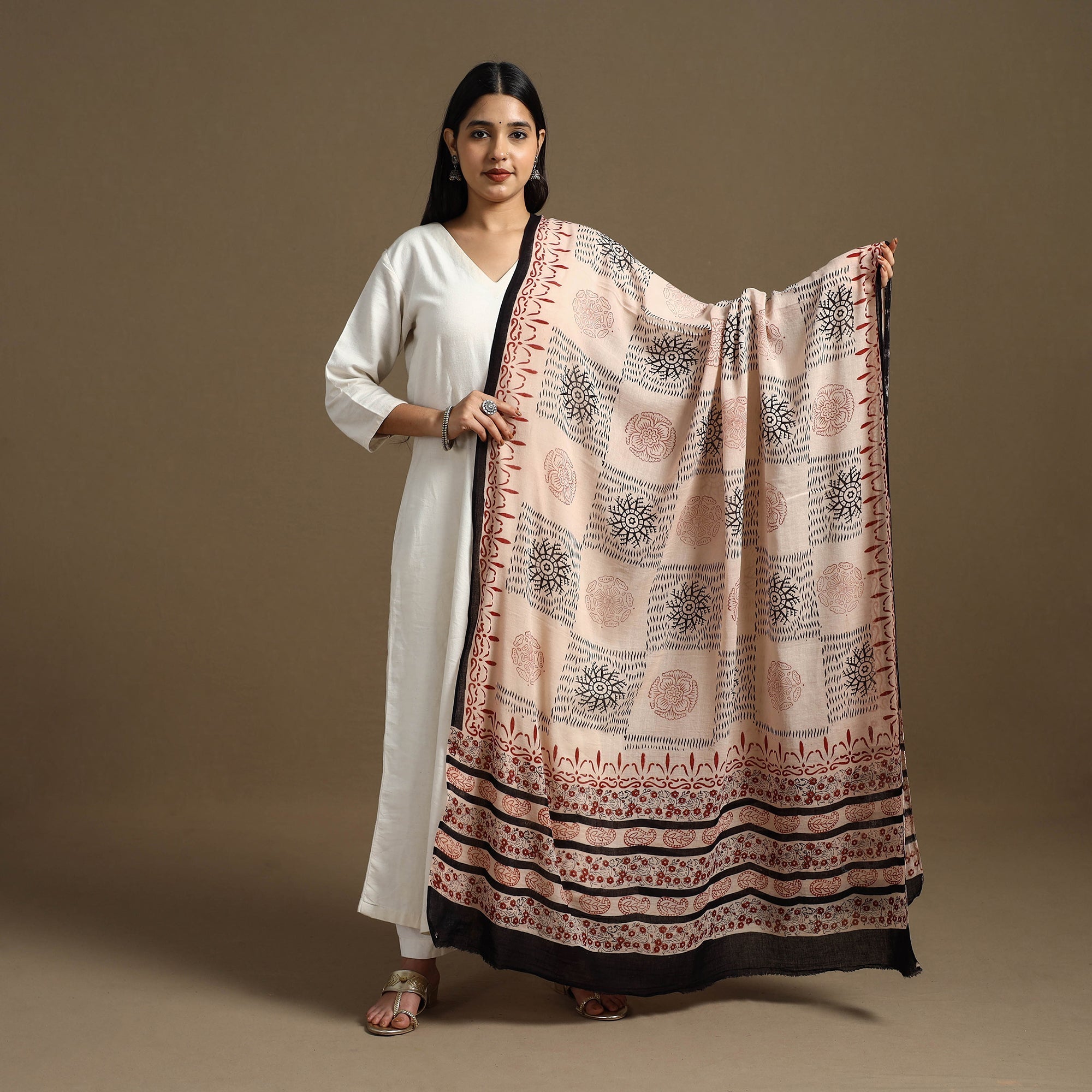 ARTISAN HAND BLOCK PRINTS Beige - Block Print Mul Cotton Bagru Dupatta 20 - view 2