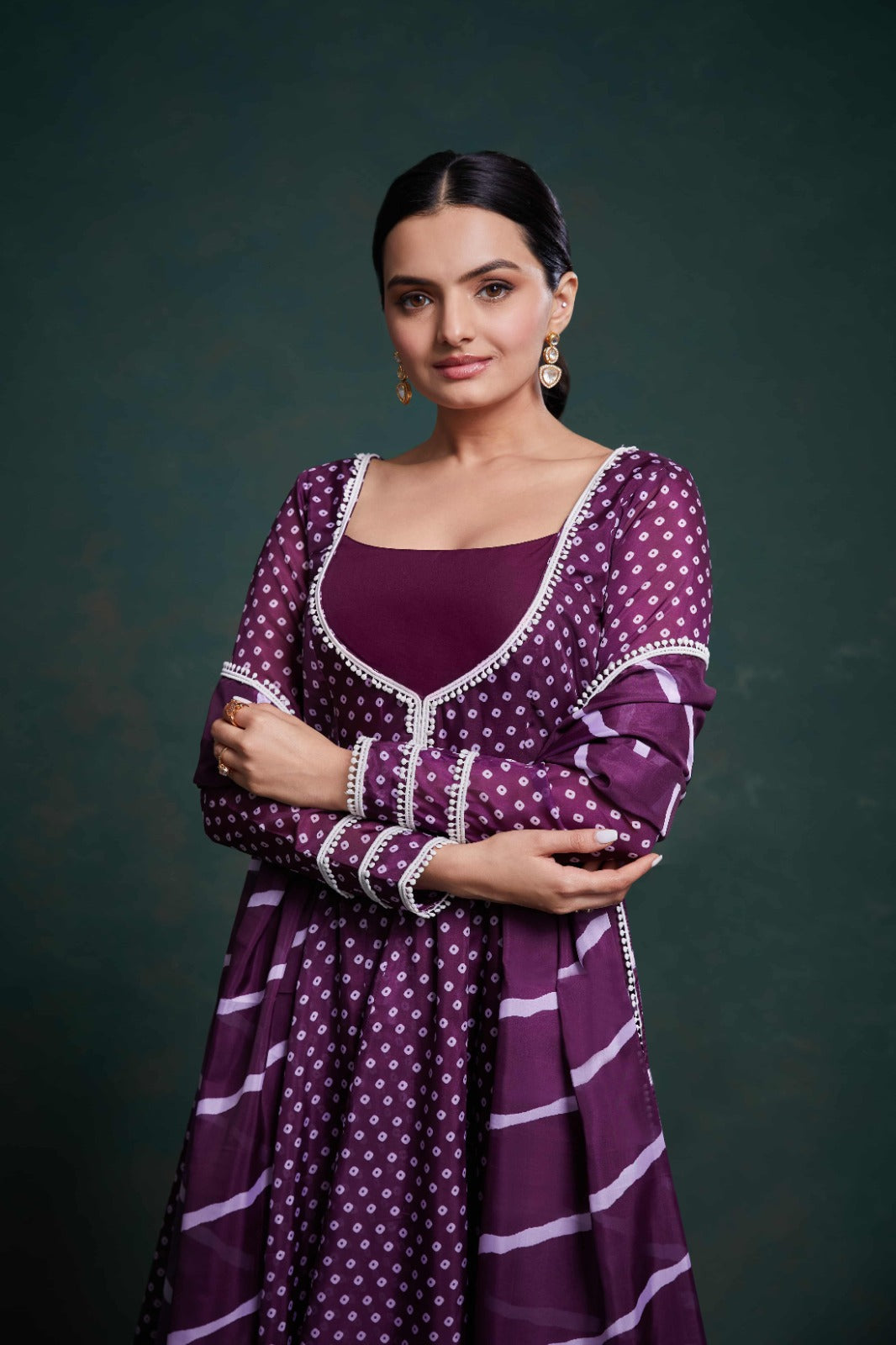 ClothsVilla Purple Organza Dress with Charming Prints – Ready to Wear - view 5