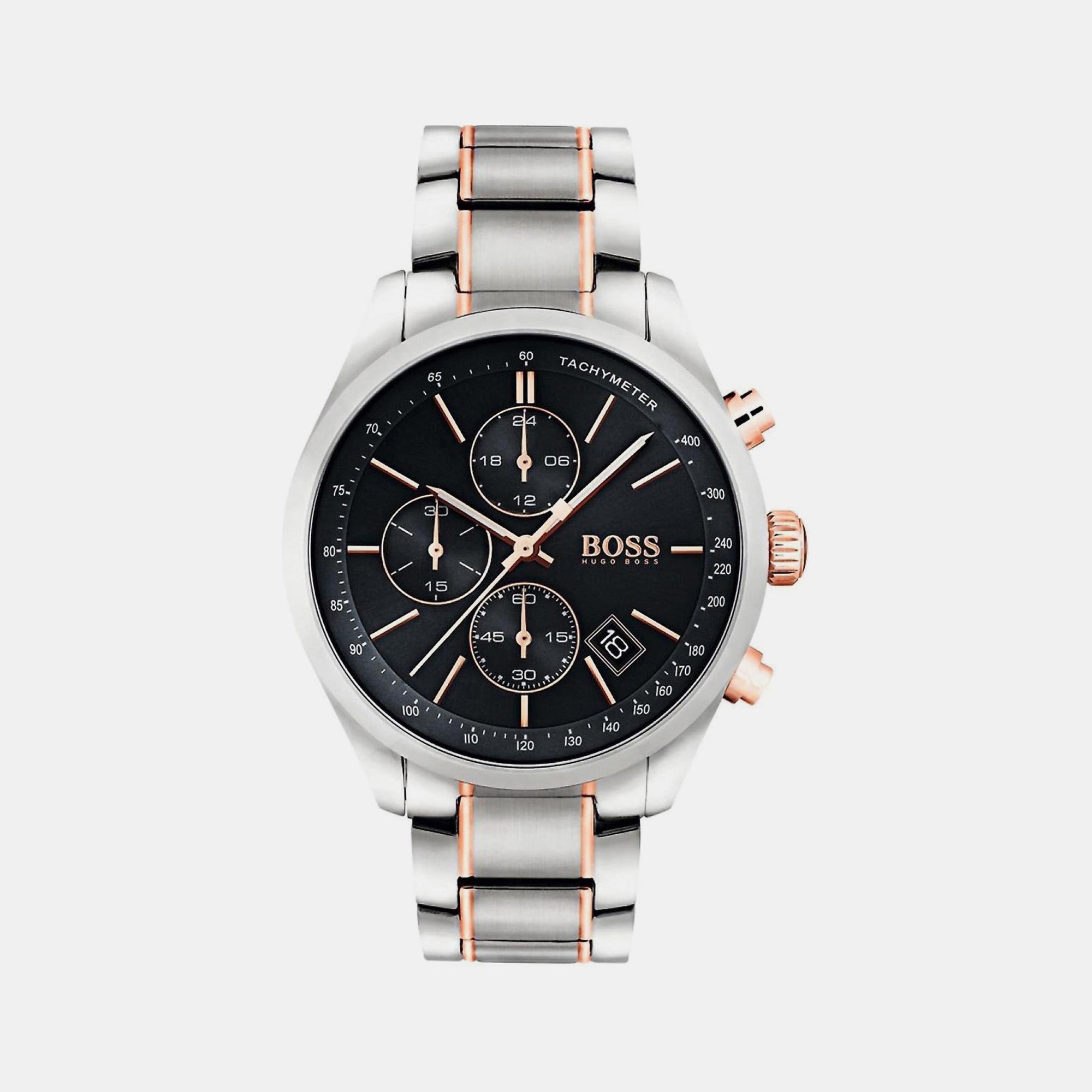 Boss Grand Prix Men Quartz Black Dial Chronograph Stainless Steel Watch 1513473