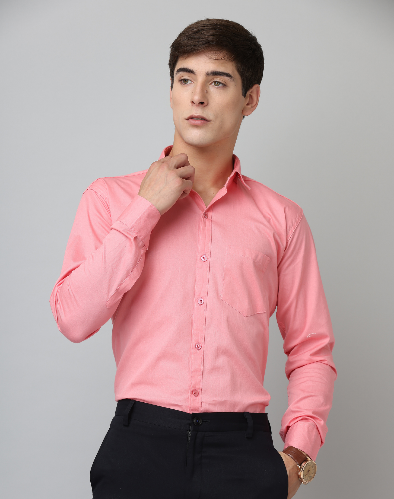 BlackTree Frankshirt Pink Solid Tailored Fit Cotton Casual Shirt for Man