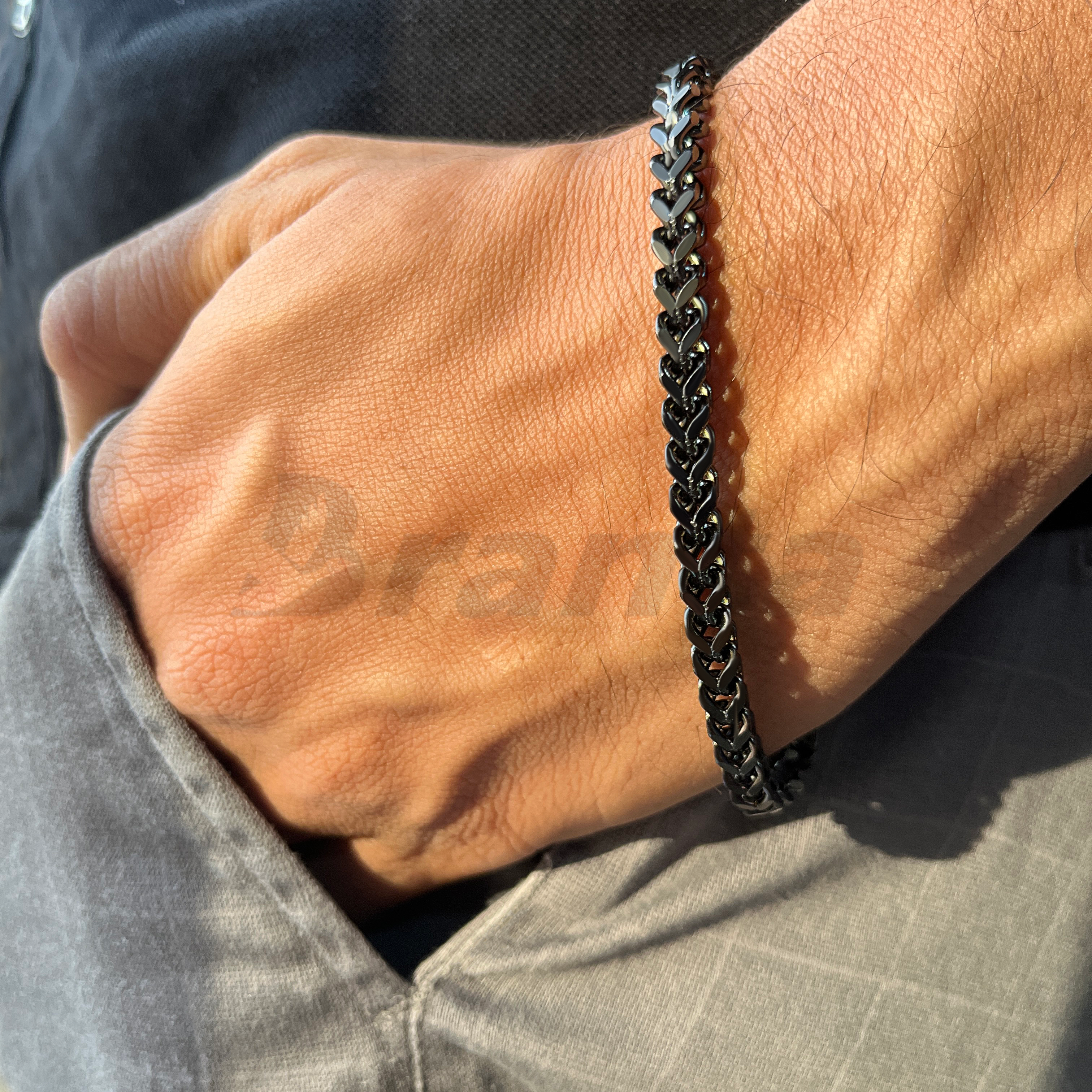 brantashop Black Chunky Link Stainless Steel Bracelet For Men (9 Inch) - view 2