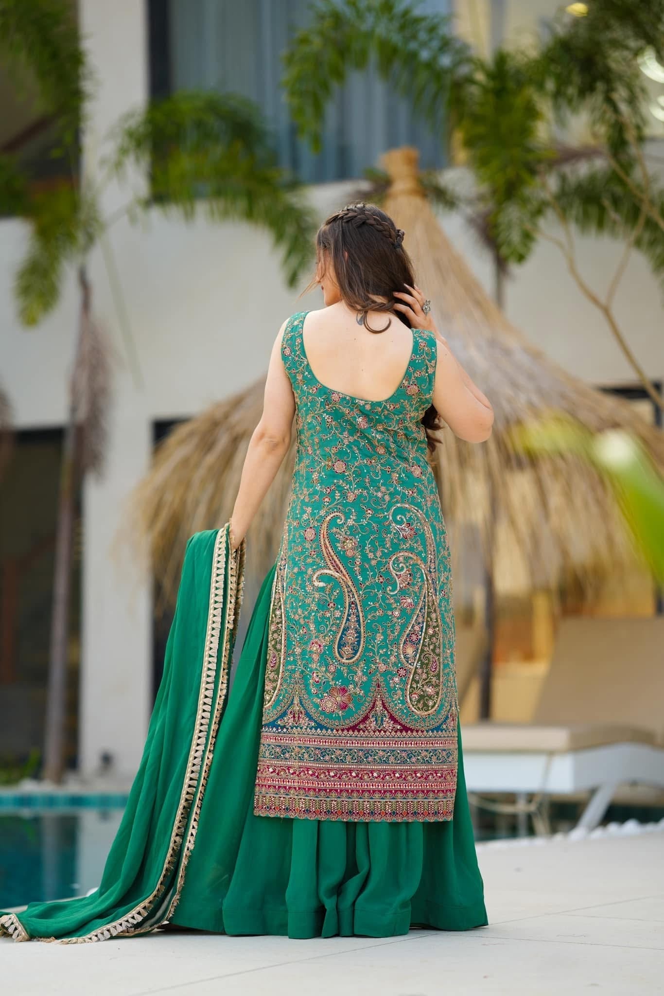 Idaho-o Samara green heavy embroidered suit - view 5