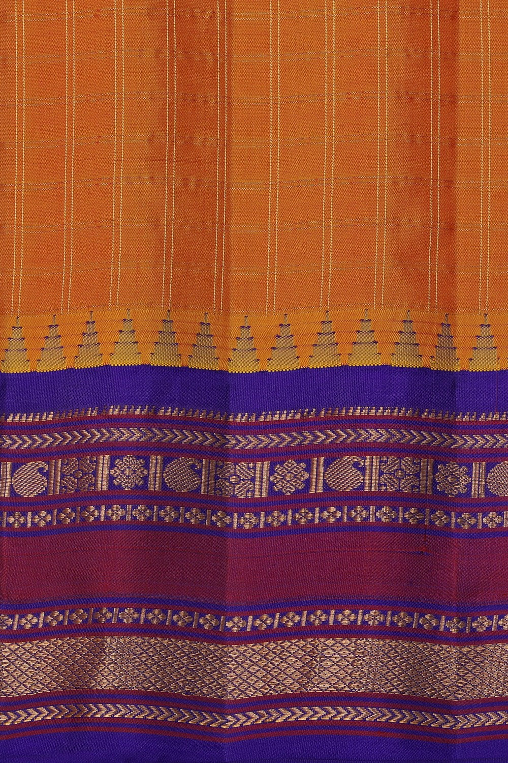 Kalanjali Gadwal Silk Orange Kattam Saree – Women's - view 2