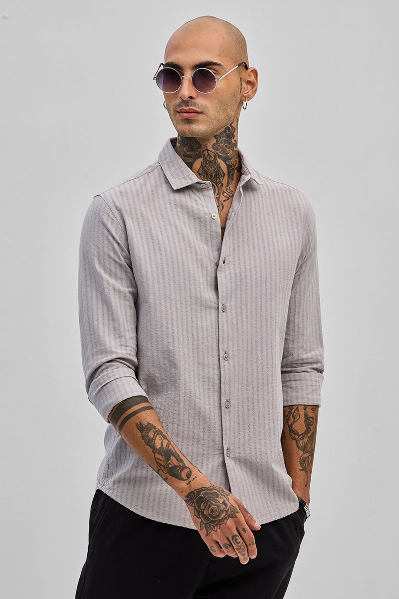 SNITCH Light Grey Stripes Slim Fit Shirt