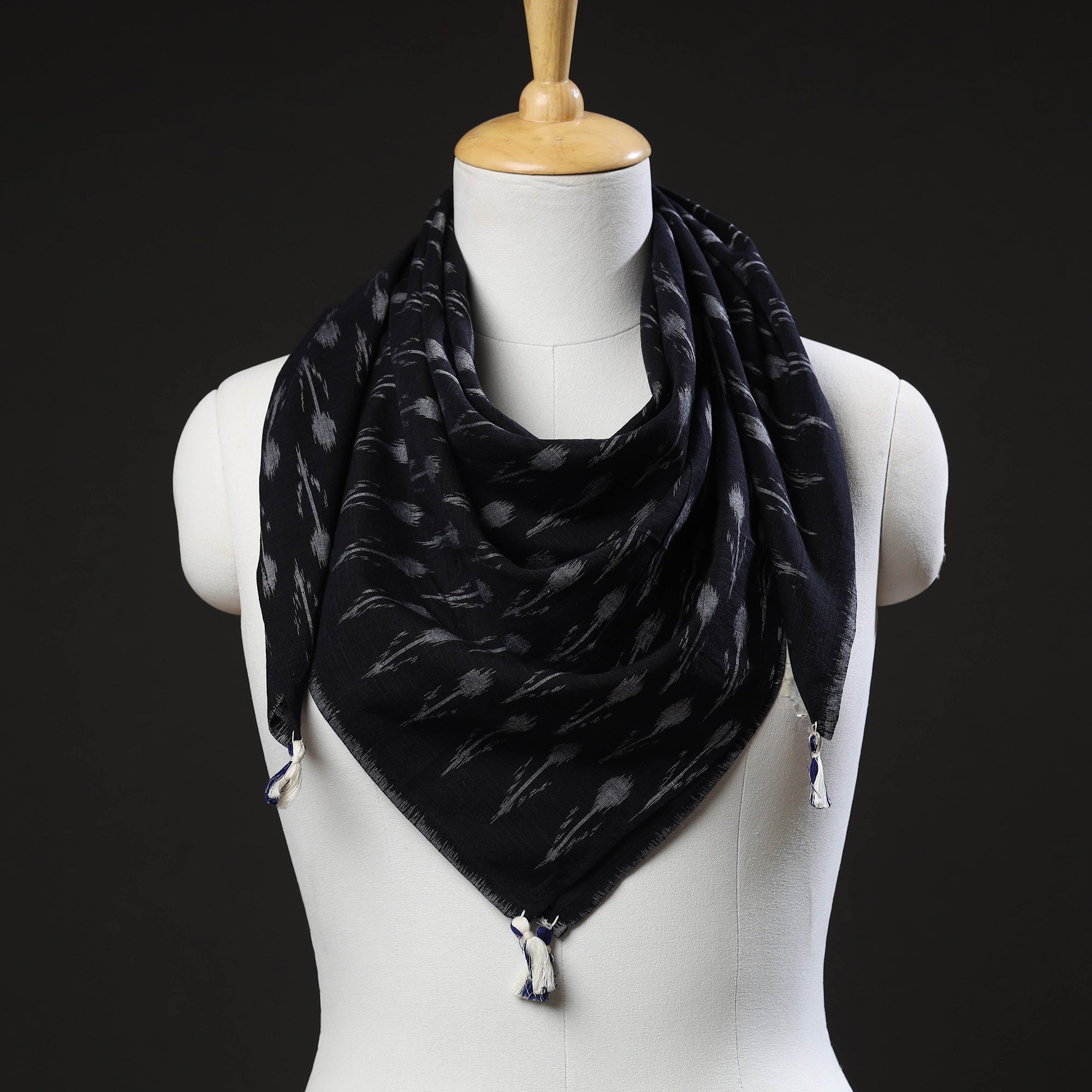 ASHOKA ASSEMBLE - CELEBRATING CRAFTS OF ODISHA Black - Maniabandha Ikat Handloom Cotton Scarf