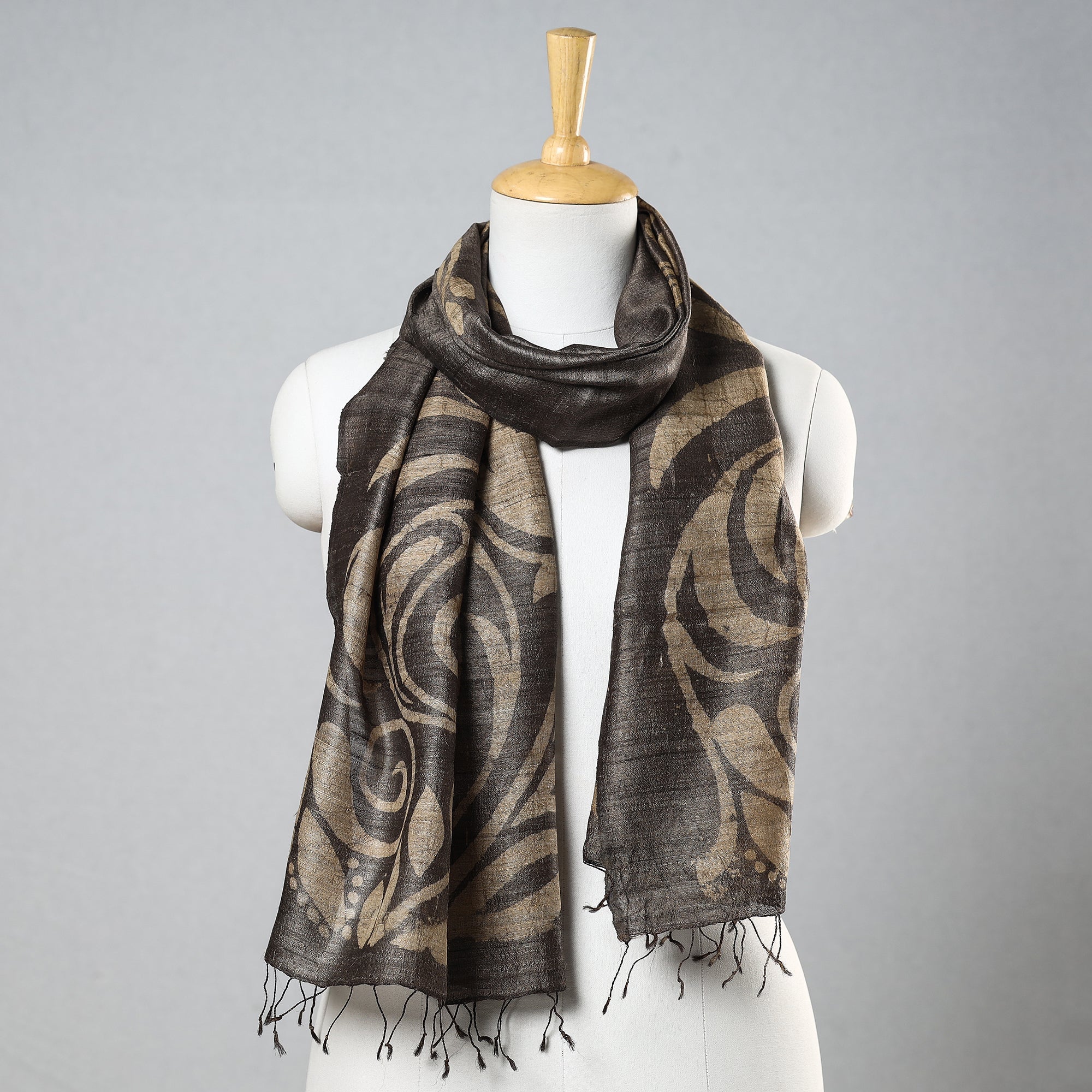 BINDAAS UNLIMITED Brown - Handloom Block Print Tussar Silk Bindaas Stole
