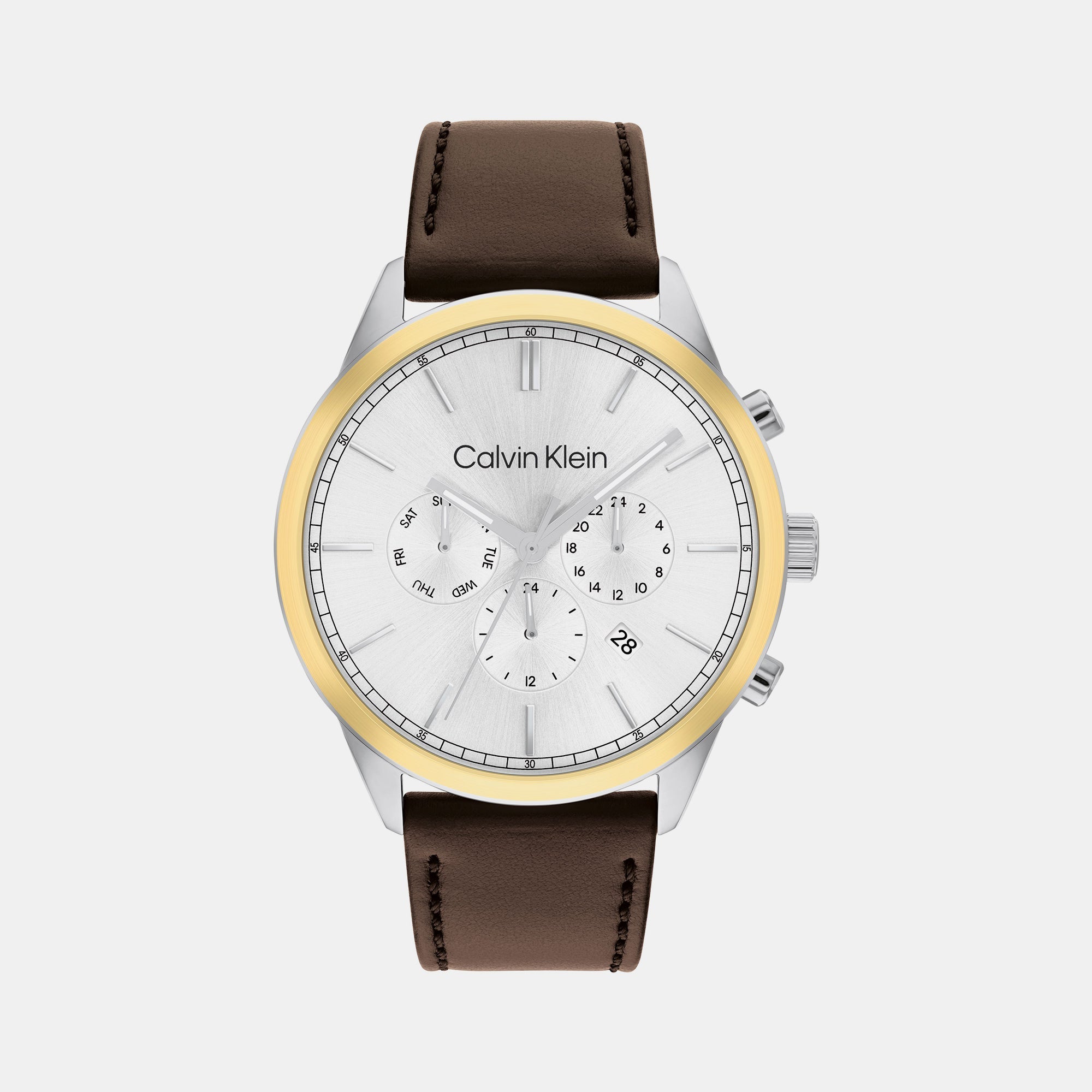 Calvin Klein Ck Infinite Men Quartz Silver Dial Chronograph Leather Watch 25200381