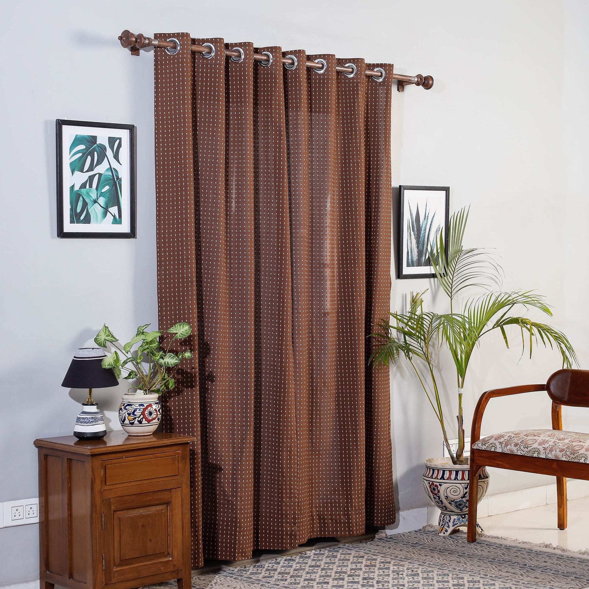 NOORI BAZAR Brown - Jacquard Weave Cotton Door Curtain (7 x 3 Feet) (single piece)