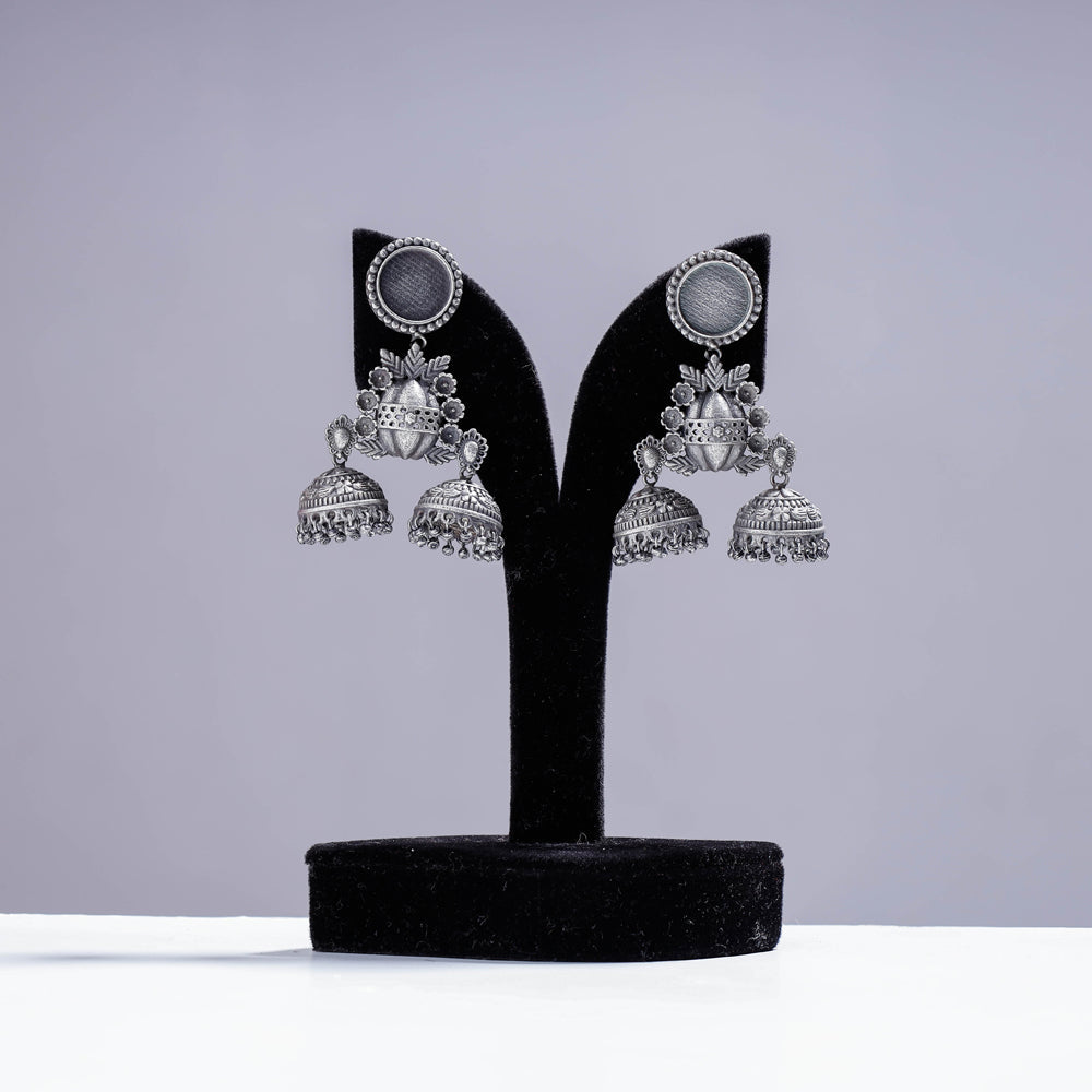WHITE RIVER STORIES Antique Silver Finish Oxidised Brass Base Earrings