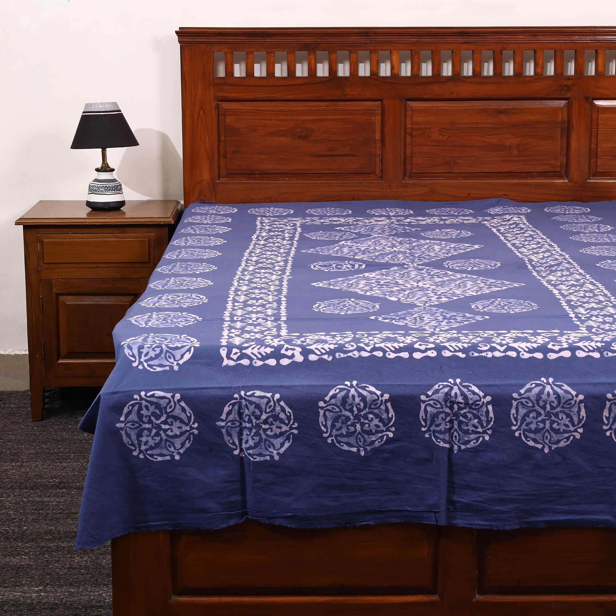 BATIK BY MD. SHARIFF Blue - Cotton Hand Batik Print Single Bedsheet (91 x 57 ) 09
