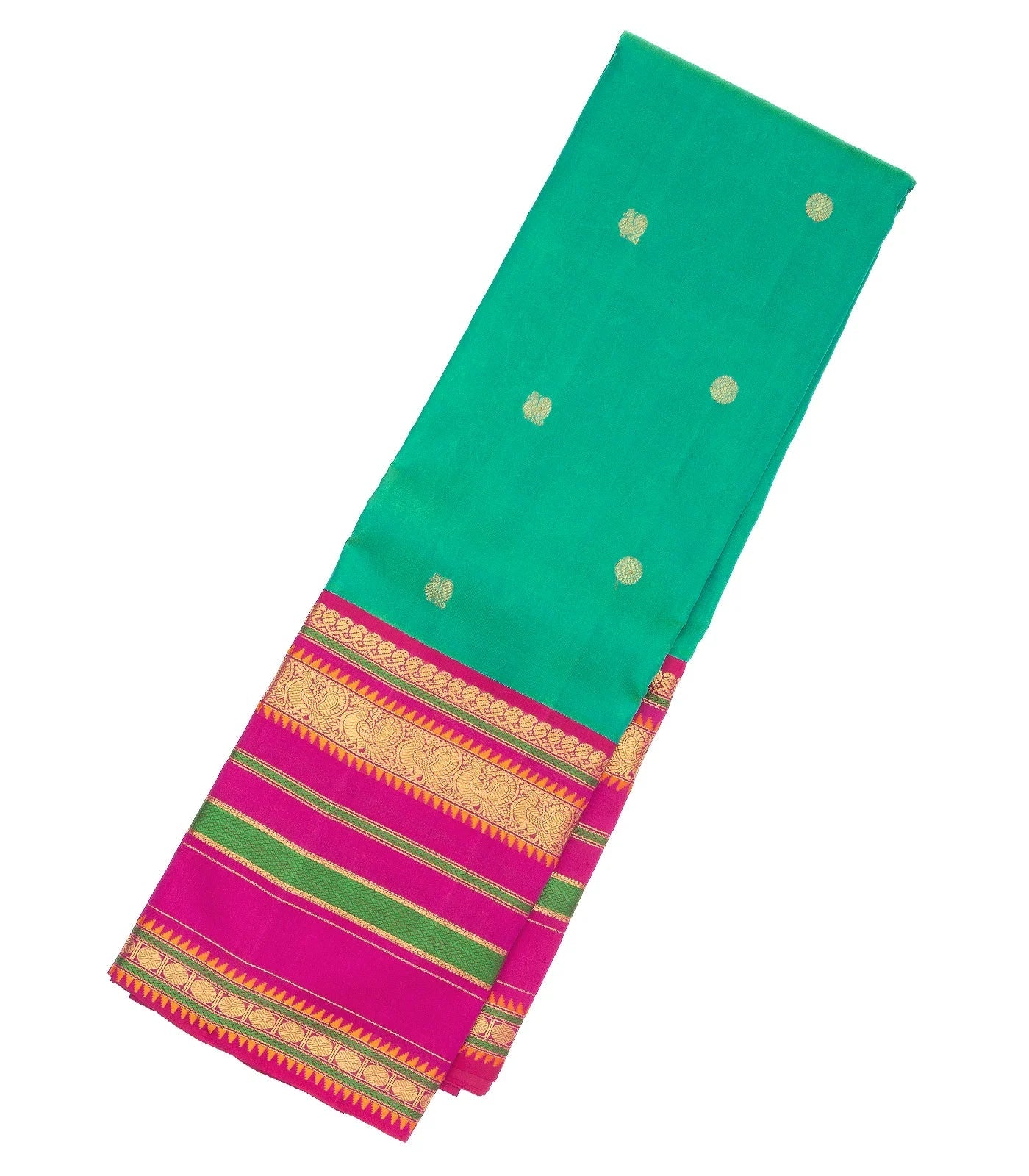 RmKV Sea Green Handloom Kanchipuram Korvai Silk Saree With Annam Buttas