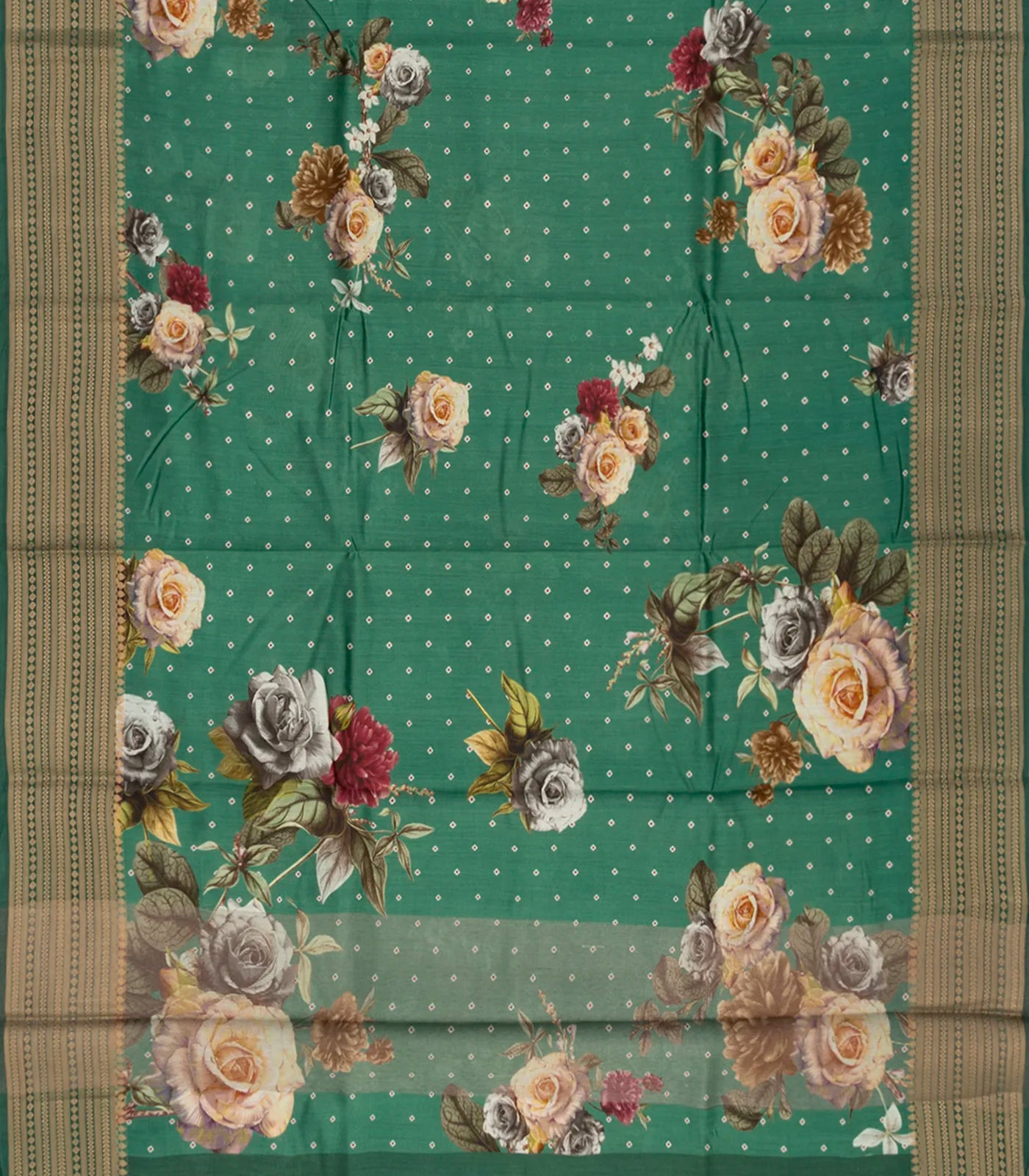 RmKV Aquamarine Woven Chiniya Silk Saree With Floral Prints & Traditional Motifs in Border-Aquamarine - view 2
