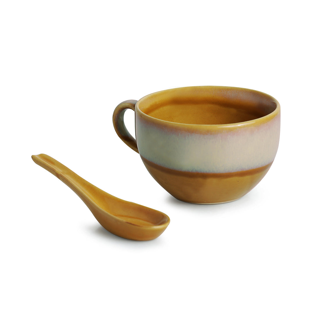 EXCLUSIVELANE 'The Eclipsed Two' Soup Bowls With Spoons Dual Glazed Studio Pottery In Ceramic (Set Of 2) - view 4