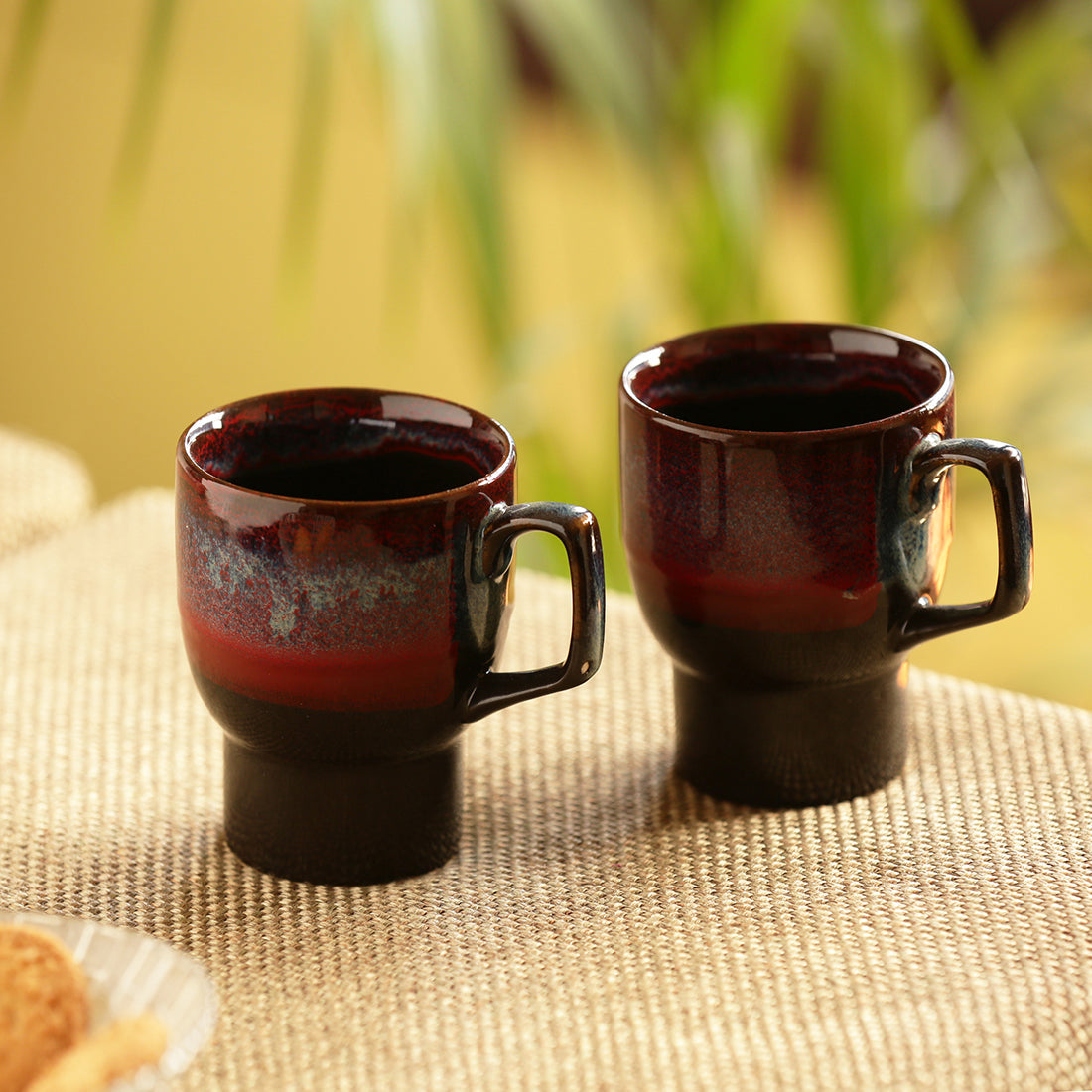 Coffee tea mugs – EXCLUSIVELANE 'Crimson Caldera' Hand Glazed Studio Pottery Ceramic Coffee & Tea Mugs (Set Of 2)
