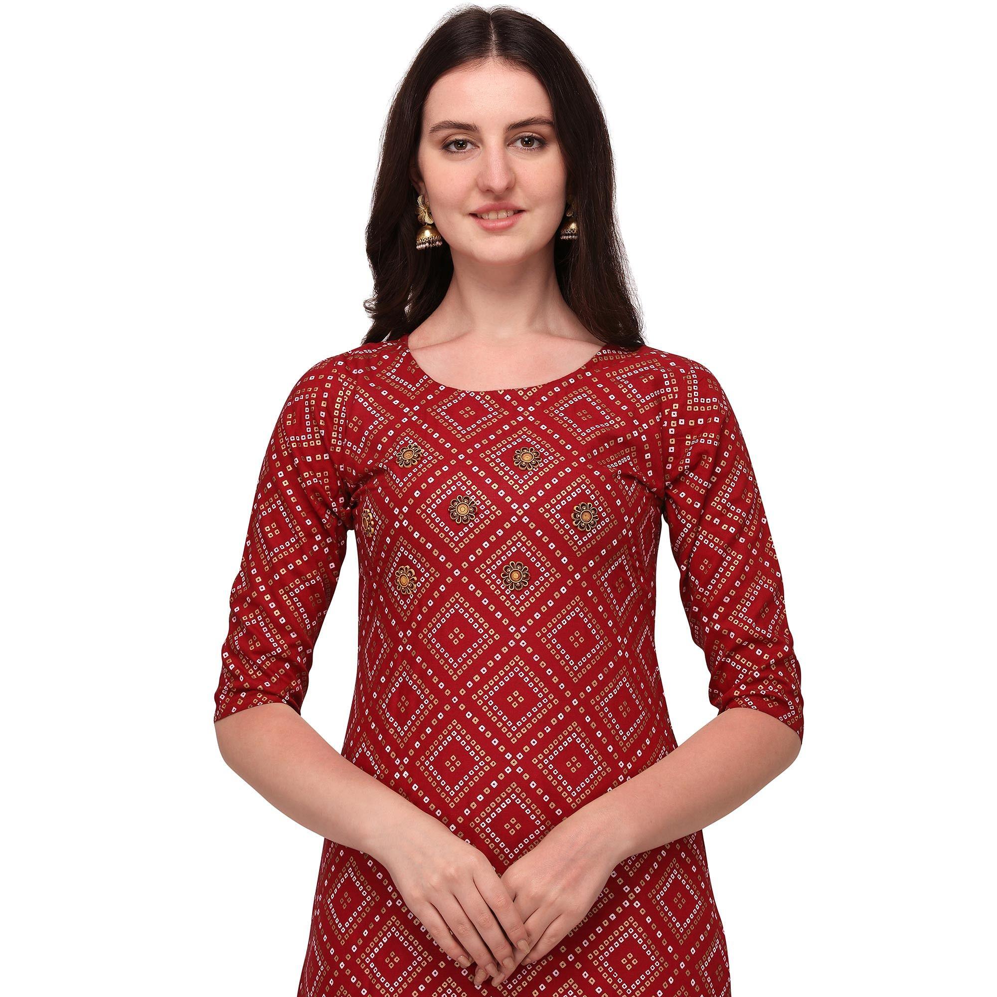 Peachmode Seller Maroon Casual Wear Printed Rayon Kurti - Skirt Set - view 4