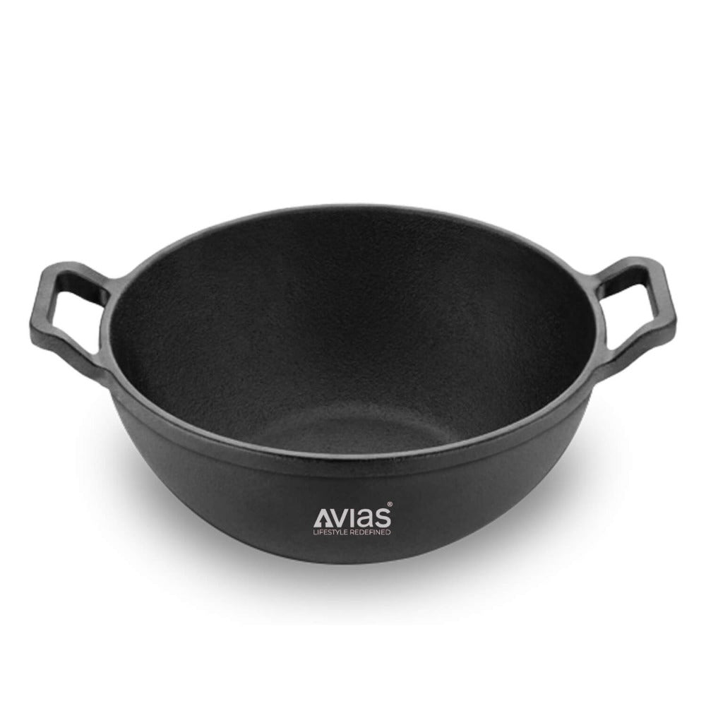 AVIAS Cast Iron Deep Kadhai | Gas & Induction Compatible | Silver | 1 Pc - view 2